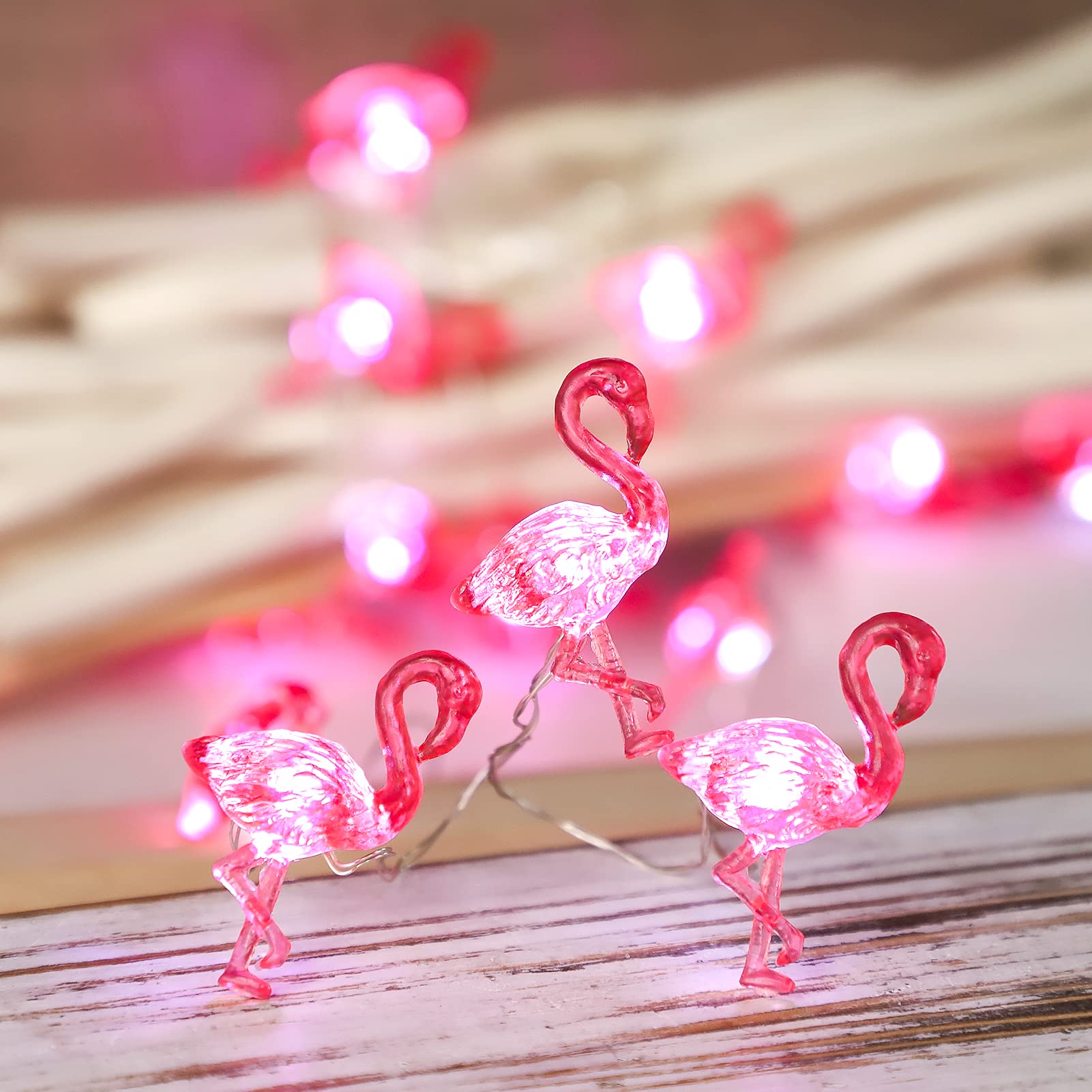 Pink Flamingo String Lights - 10ft 30LEDs Battery Operated & USB Powered with Remote Control - Tropical Fairy Lights for Home Decor, Party, Wedding, Backyard, Patio, Bedroom, and Outdoor Summer Decorations