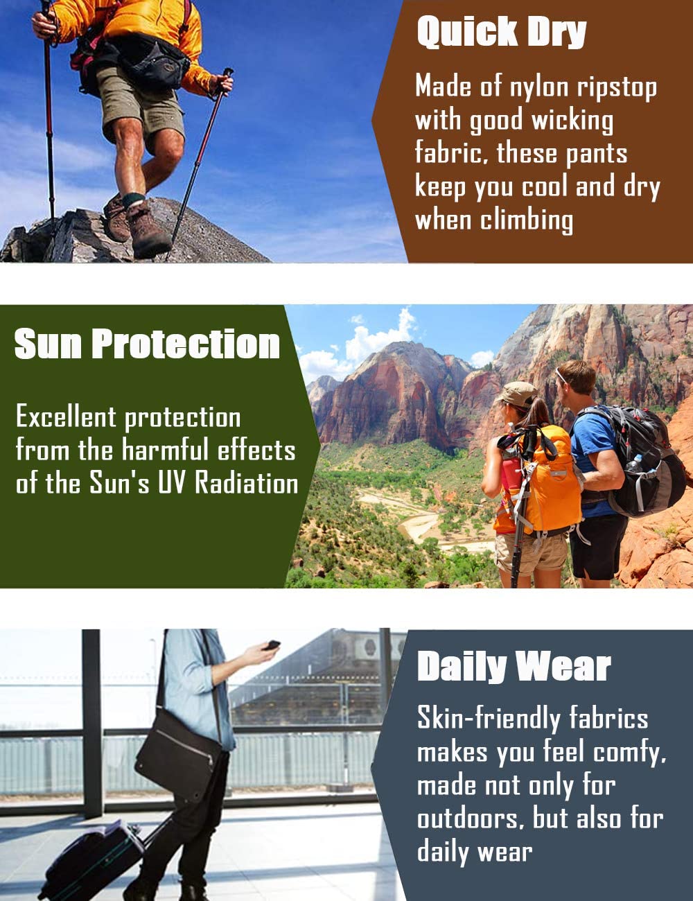 MAGCOMSEN Men's Hiking Pants with 5 Large Pockets - Convertible Zip-Off Quick Dry Lightweight Outdoor Pants for Hiking, Fishing & Work | Perfect for Camping, Travel & Outdoor Adventures