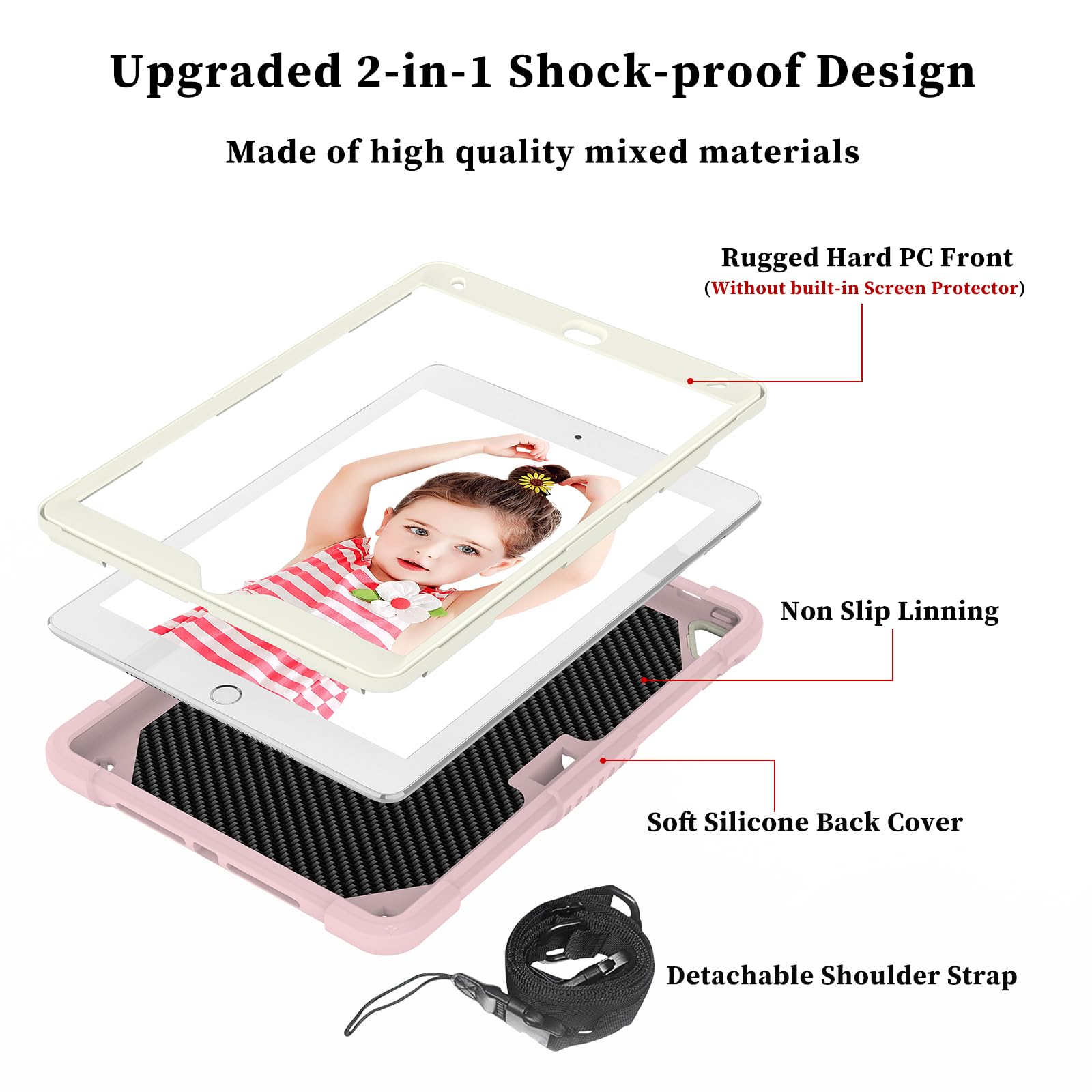 Shockproof Kids iPad Case for iPad 9th/8th/7th Gen & iPad Air 3rd Gen 10.2 Inch - Pink Butterfly Design with Pencil Holder, Adjustable Stand & Shoulder Strap | Perfect for School, Travel & Home Use