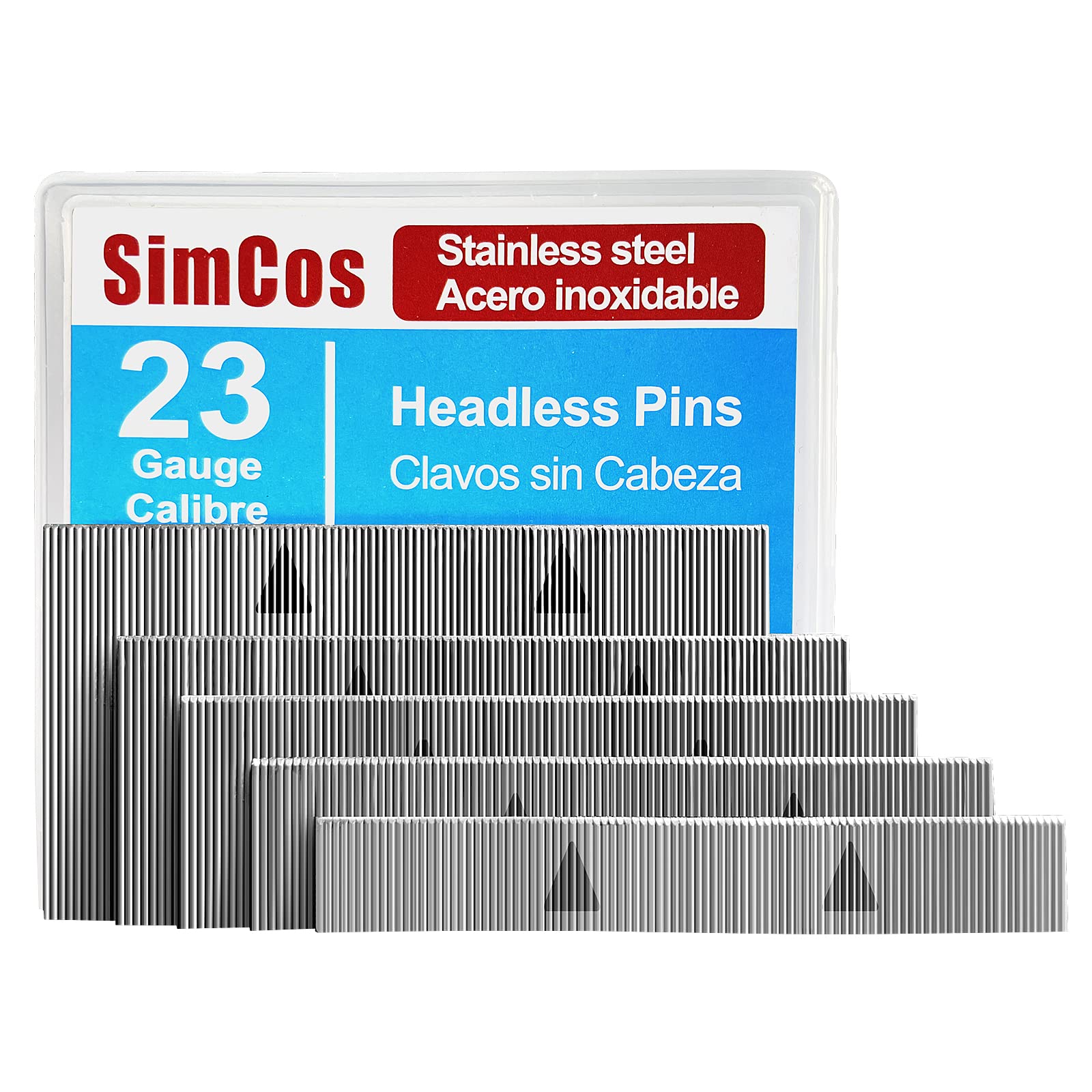 SimCos 23 Gauge Stainless Steel Headless Pin Nails - 5 Sizes Assorted (3/8