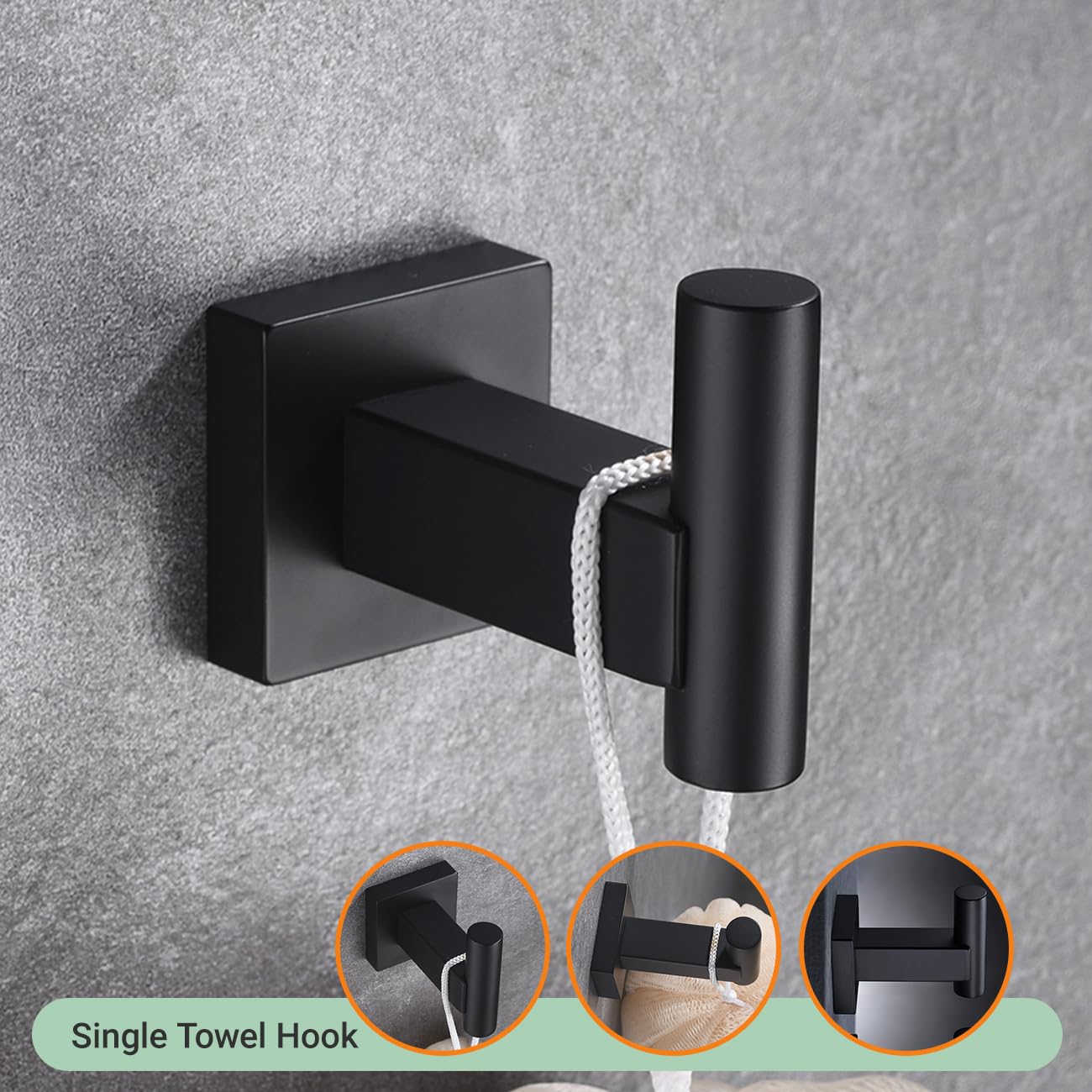 Premium Matte Black 4-Piece Bathroom Accessories Set - Stainless Steel Wall Mounted Towel Bar, Hand Towel Rack, Toilet Paper Holder & Robe Hooks (BS101S4-BK) - Modern Bathroom Organization for Homes, Hotels & Apartments