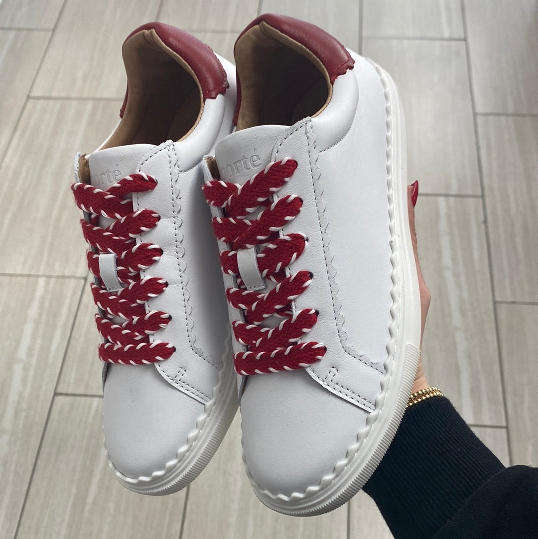 Porte Women's White and Red Scalloped Sneakers - Comfortable Casual Shoes for Walking, Running & Daily Wear | Trendy Fashion Sneakers for Women, Girls | Perfect for Work, Travel & Outfits