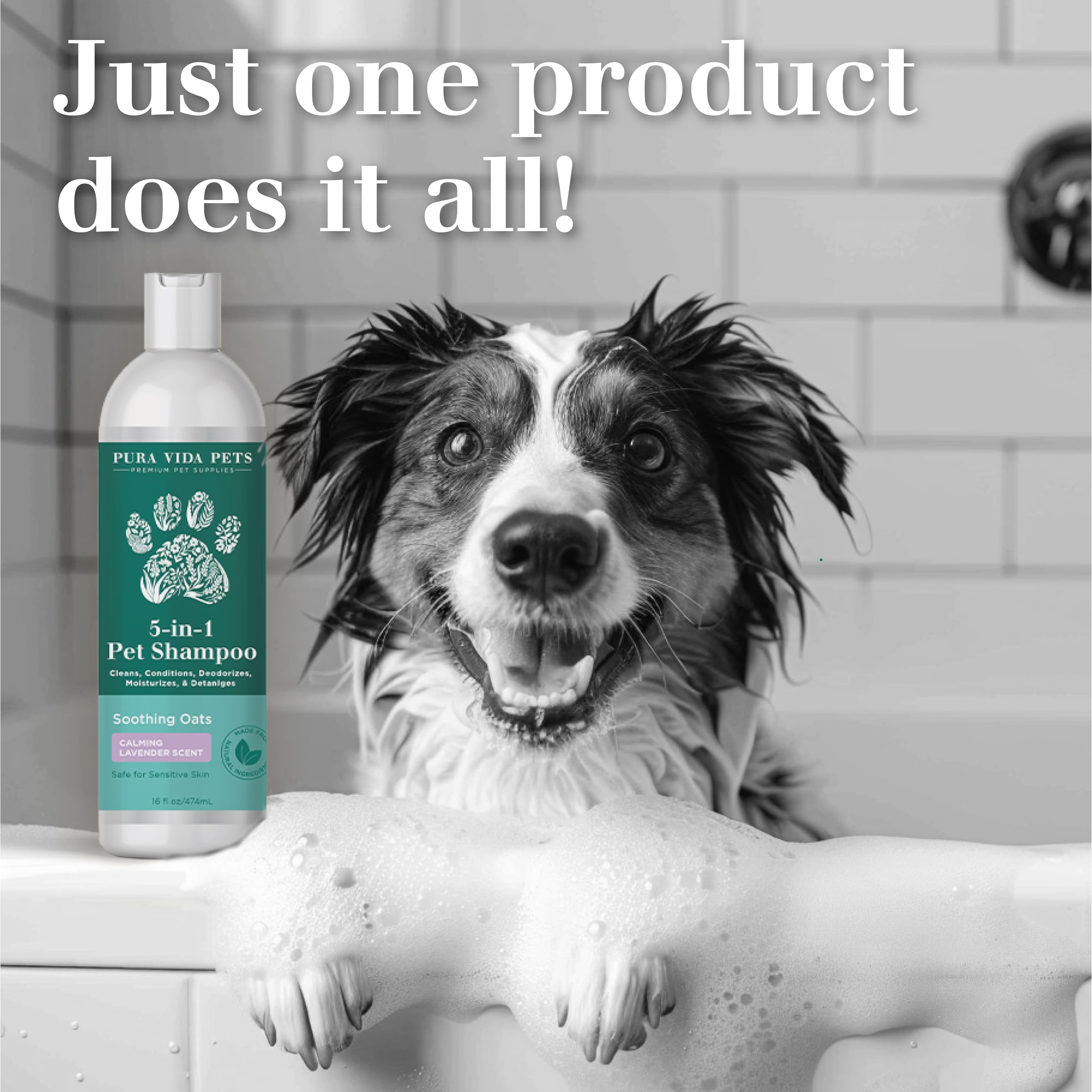 Natural Oatmeal Dog Shampoo for Itchy & Sensitive Skin - Hypoallergenic Dog Shampoo for Dry Flaky Skin Relief - Soothing Oatmeal Bath Soap for Dogs with Allergies - Gentle Puppy Shampoo for Bath Time & Skin Care