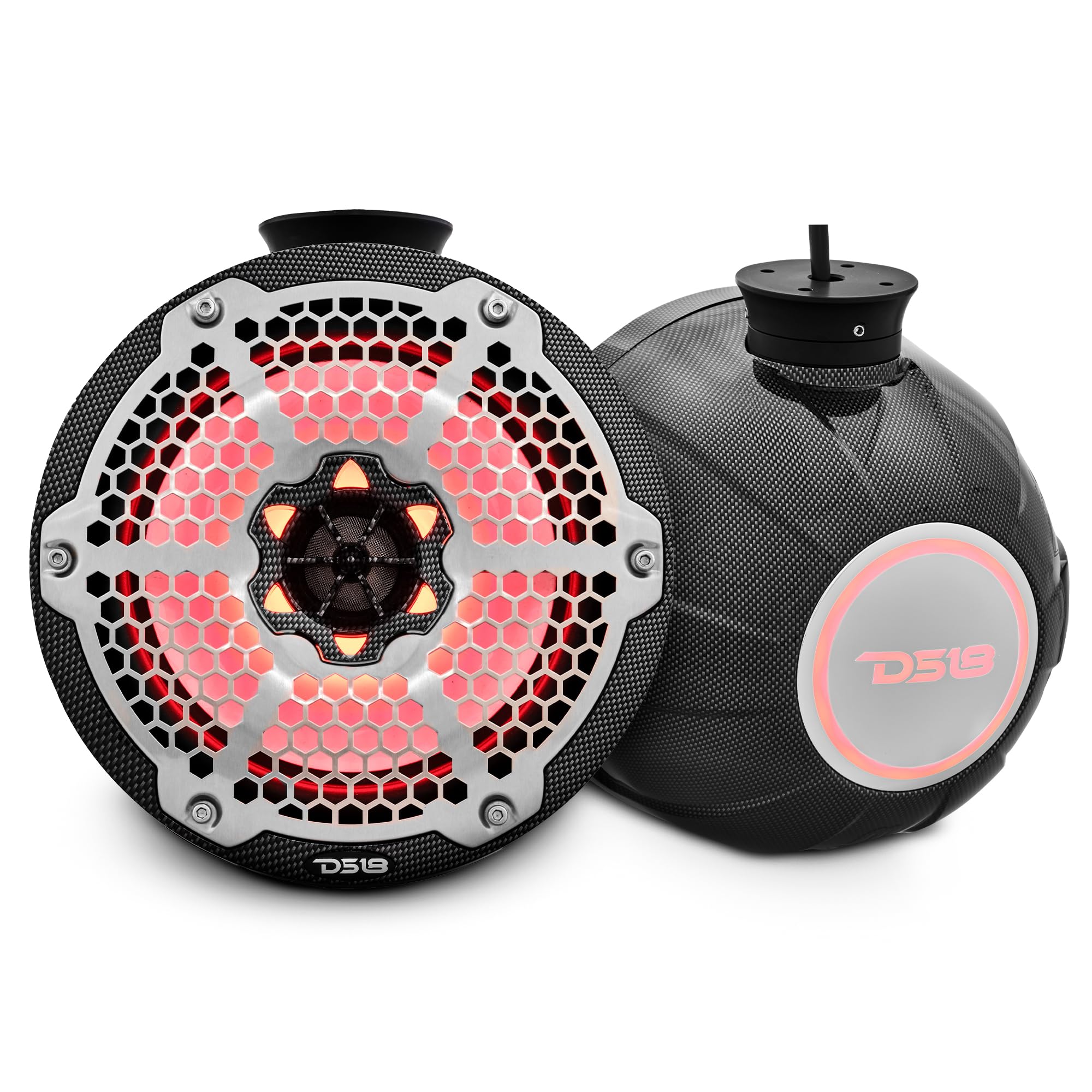 DS18 CF-PS8 2-Way Wakeboard Tower Speakers with Integrated RGB Lights - 375 MAX - Perfect for Jet Skis, ATV, UTV, Jeep, Side by Side, Marine, RZR - Ideal for Boating, Off-Road Adventures, and Outdoor Parties