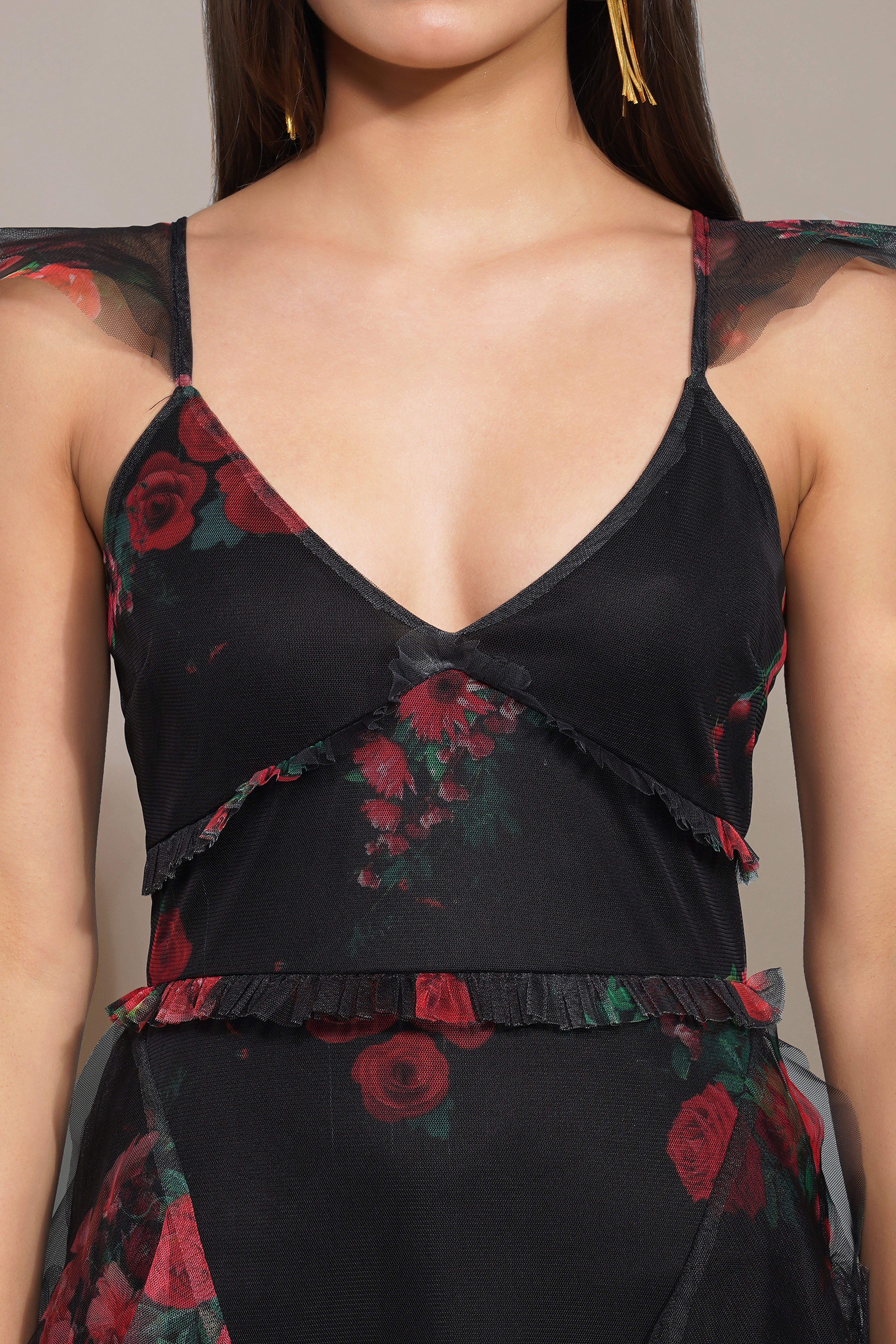 Malin Maxi Dress - Black & Red Floral Print Long Summer Dress for Women | Beach Vacation, Wedding Guest, Party Outfit
