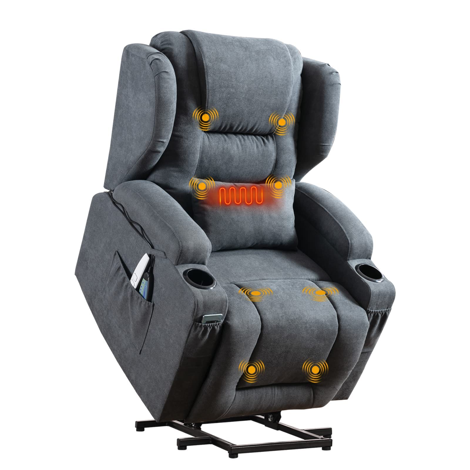 Electric Power Lift Recliner Chair for Elderly with Massage & Heat - 3-Position Adjustable, Side Pockets & Remote Control - Comfortable Living Room Recliner for Seniors, Home Use, and Relaxation