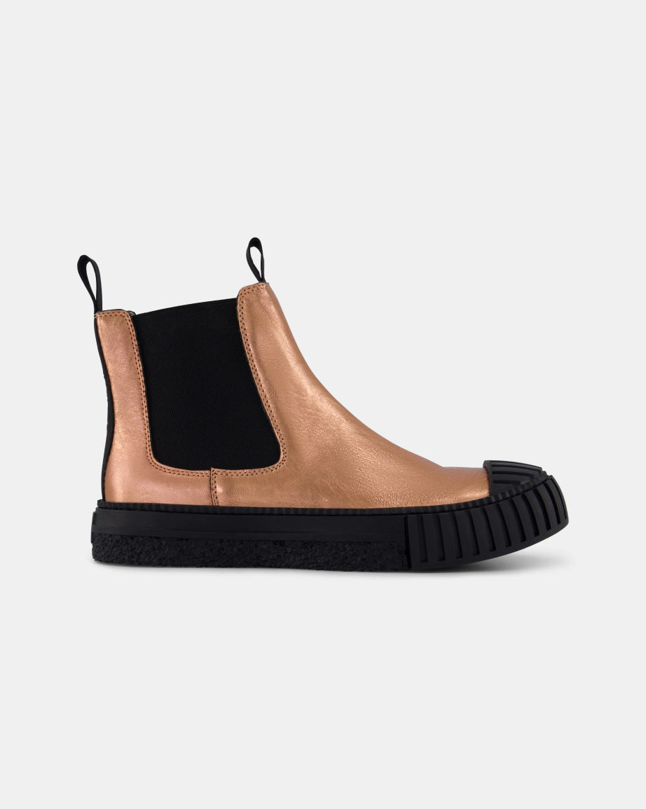 Barbar Leather Chelsea Boots for Women - Apricot Metallic Ankle Boots, Comfortable Slip-On Fashion Booties for Casual Outfits & Fall Winter Style