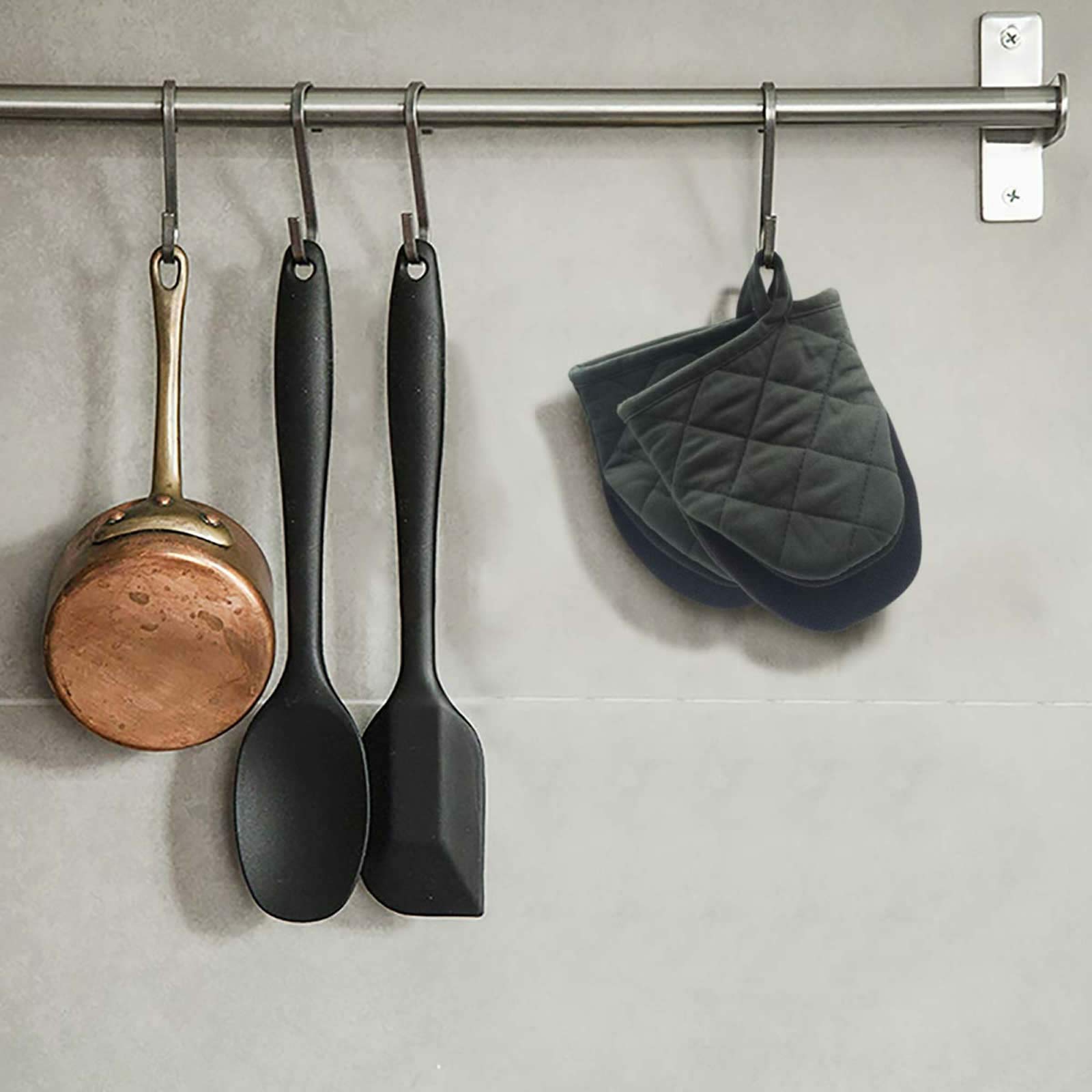 Heat Resistant Mini Oven Mitts Set of 2 - 300°F Neoprene Cotton Kitchen Gloves with Non-Slip Grip & Hanging Loop - 7x6 Inch Gray Pot Holders for Baking, Grilling & Cooking - Perfect for Oven, Stovetop & BBQ Use