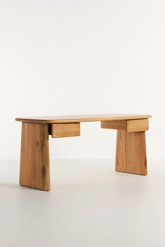 Handmade Solid Wood Office Desk with 2 Drawers - Natural Finish for Home Office, Study & Workspace - Ergonomic Design for Comfortable Working