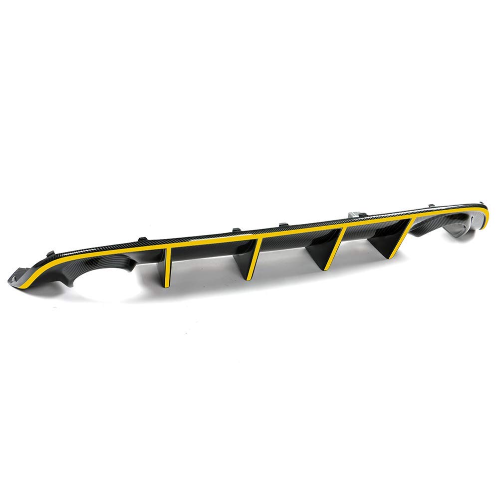 IKON MOTORSPORTS Bumper Lip Spoiler for 2015-2023 Dodge Charger SRT | Factory Style Rear Diffuser with Yellow Reflective Tape | Enhances Aerodynamics & Style for Street Racing & Car Shows