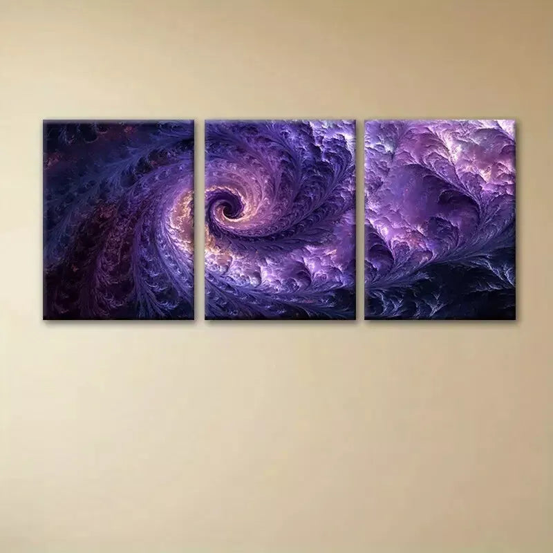 3-Piece Modern Spiral Energy Wall Art Set - Purple Shaded Canvas Framed Paintings 50x70cm | High Quality Print | Ready to Hang | Australian Made | Perfect for Living Room, Bedroom & Office Decor