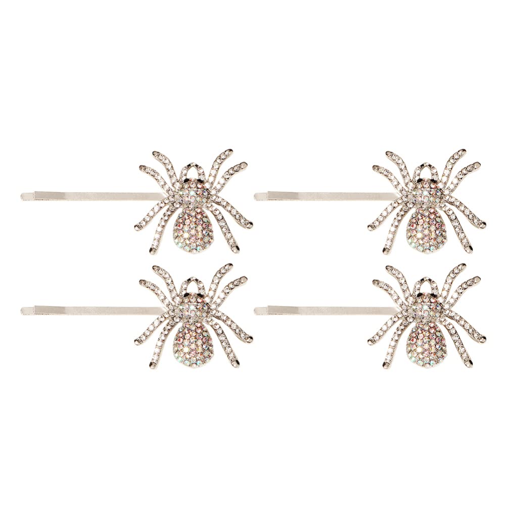 Vintage Silver Rhinestone Spider Bobby Pins - 2 Pairs Halloween Hair Clips for Women & Girls | Elegant Hair Accessories for Costume Parties, Cosplay & Gothic Fashion (Color: Silver)