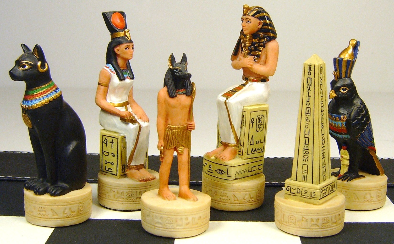 Hand-Painted Egyptian Chess Set with 18