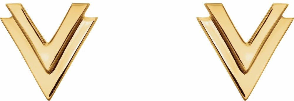 14K Yellow Gold 8X7.8mm Double V Stud Earrings with Secure Backs - Elegant Everyday Jewelry for Women, Perfect for Work, Date Night & Special Occasions