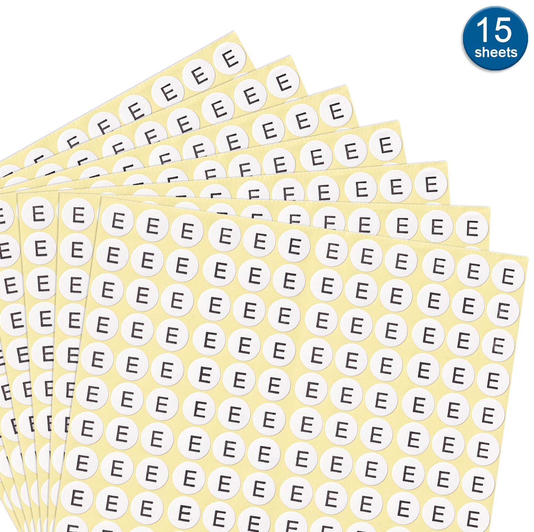 DealzEpic - Letter E Alphabet Stickers - 15 Sheets Small Round Self-Adhesive Peel & Stick Labels for Scrapbooking, DIY Crafts, and School Projects