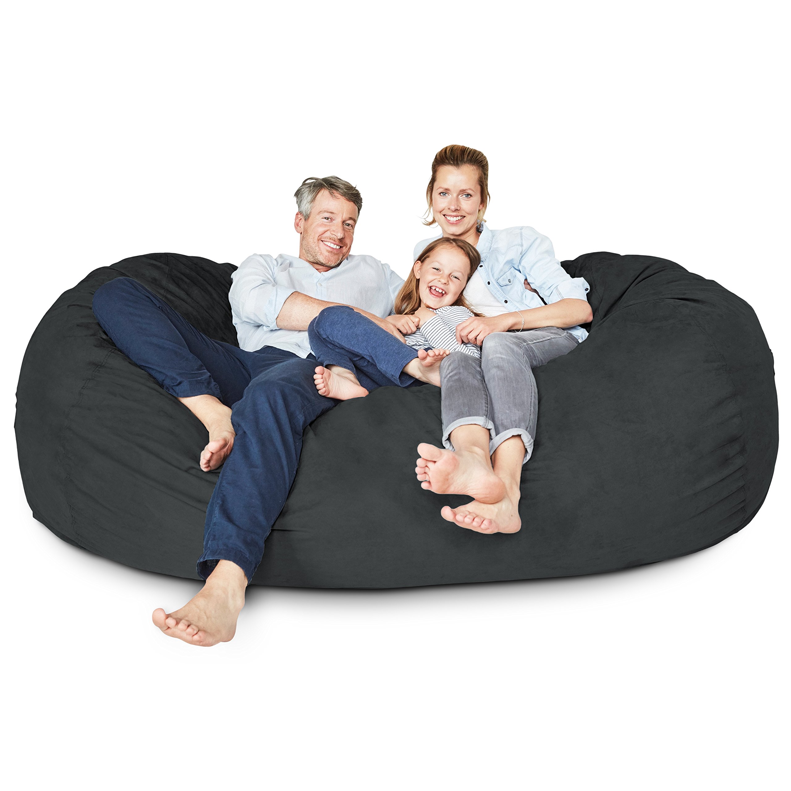Luxurious Giant 7ft Bean Bag Chair with Microsuede Cover - Ultra Soft Foam Filling, Washable Jumbo Bean Bag Sofa for Kids, Teens & Adults - Oversized Sack Chair for Dorm, Living Room & Game Room - Black - Perfect for Movie Nights, Gaming & Relaxation