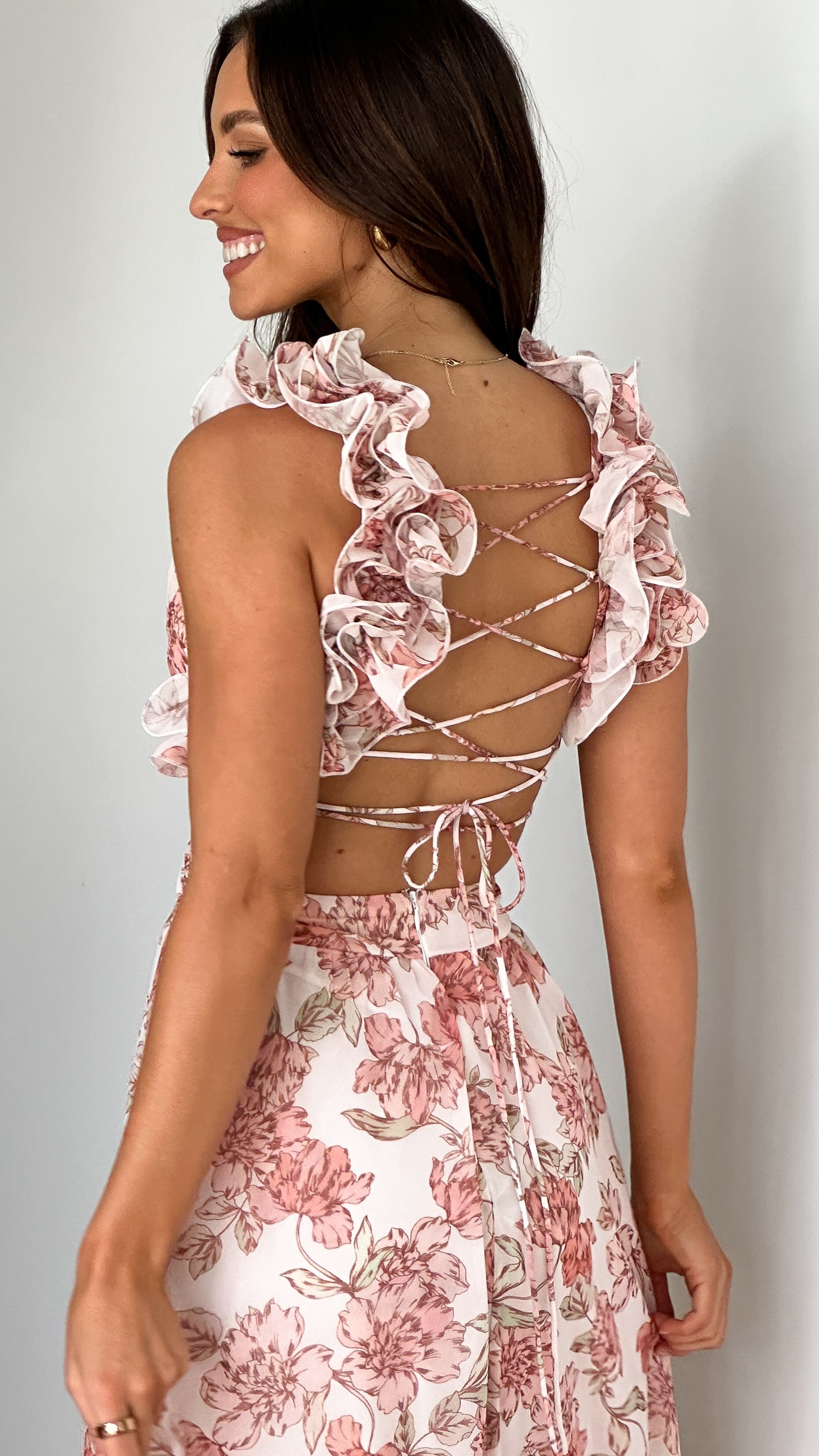 Galilhai Maxi Dress - Peach Floral Print Summer Dress for Women | Beach Wedding, Vacation & Casual Wear