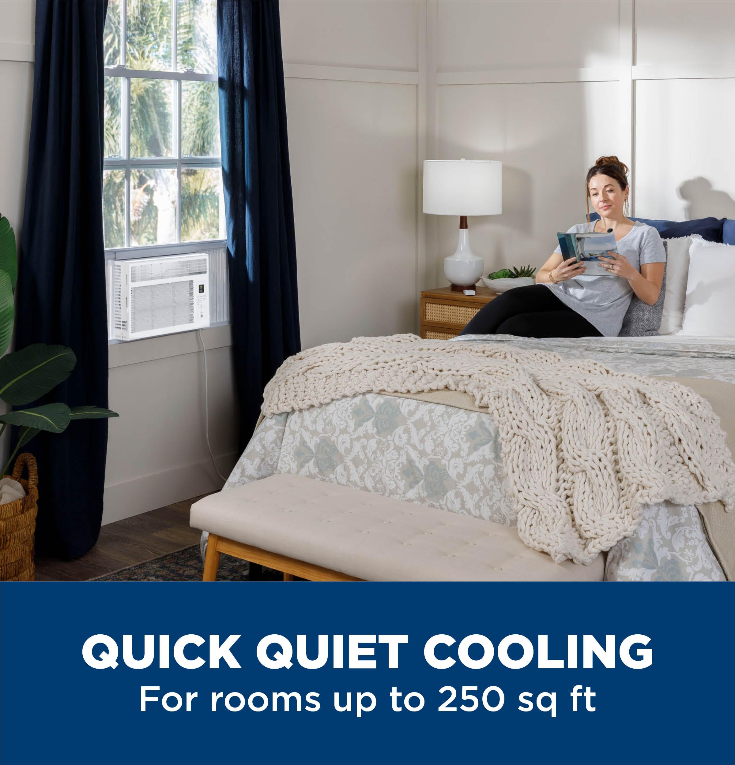GE 6,000 BTU Window Air Conditioner for Small Rooms up to 250 sq ft - Adjustable Fan & Cooling Settings - Easy Install Kit Included - White - Perfect for Bedroom, Living Room, Office & Dorm Cooling