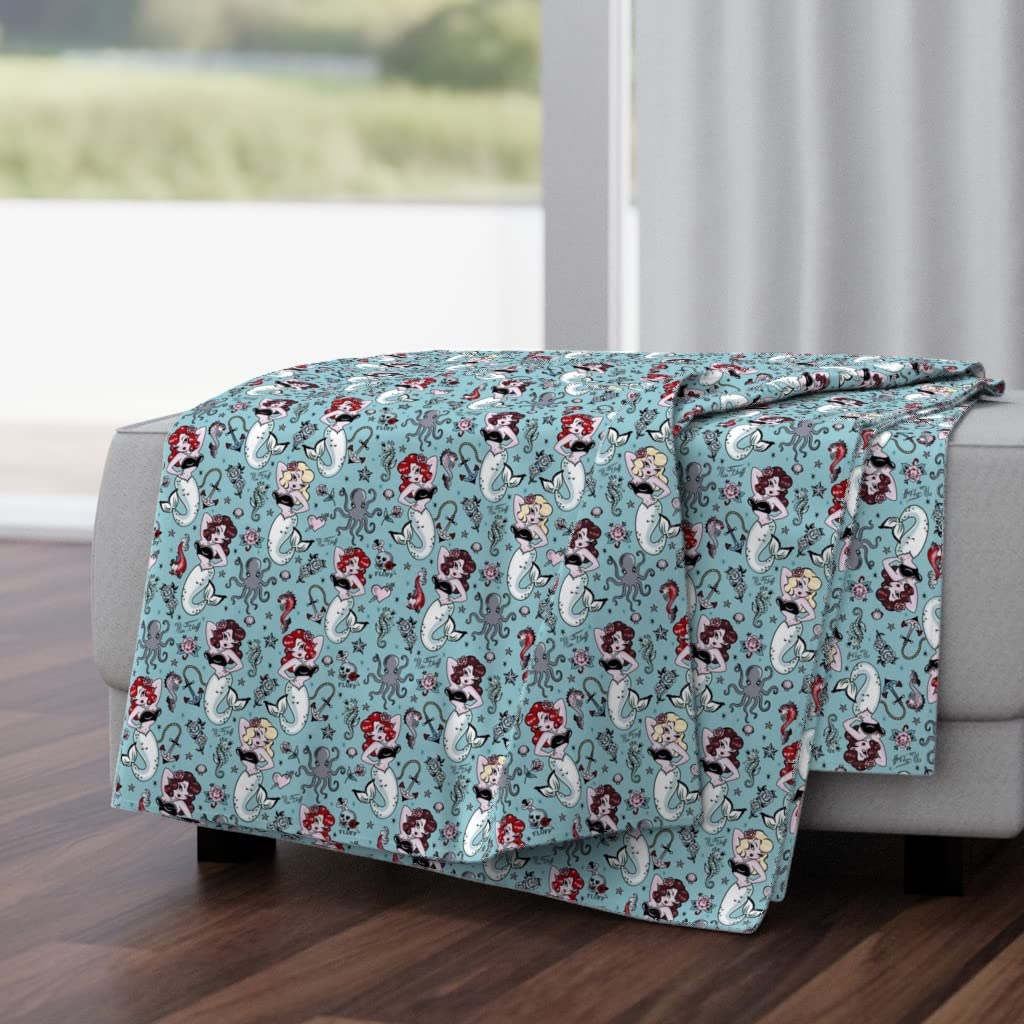 Soft Plush Minky Throw Blanket 50x70 Inches - Vintage Mermaid Retro Kawaii Design | Cozy Bed Couch Blanket for Home Decor, Gift & Nursery