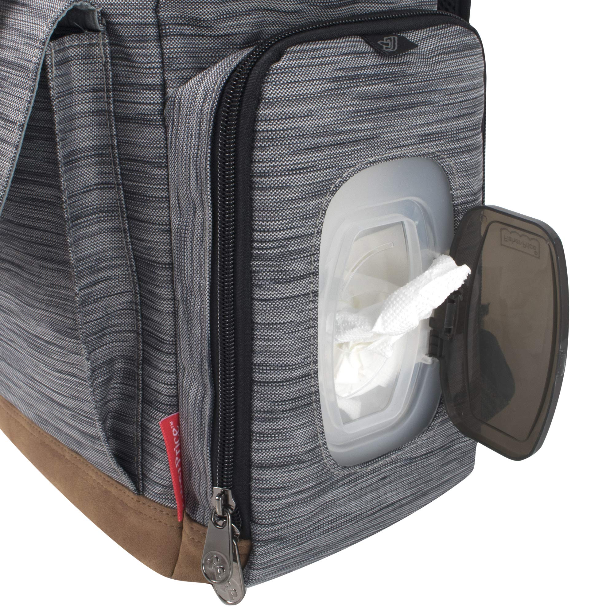 Fisher-Price Insulated Baby Backpack with Drawstring, Stroller Clips & Wipe Storage Pocket - Light Gray Cairn Design for Diaper Bags, Daycare & Travel Essentials
