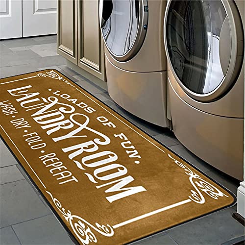 Farmhouse Laundry Rug - Machine Washable Runner Mat 72x24 Inch Brown - Perfect for Laundry Room Floor Protection & Farmhouse Decor