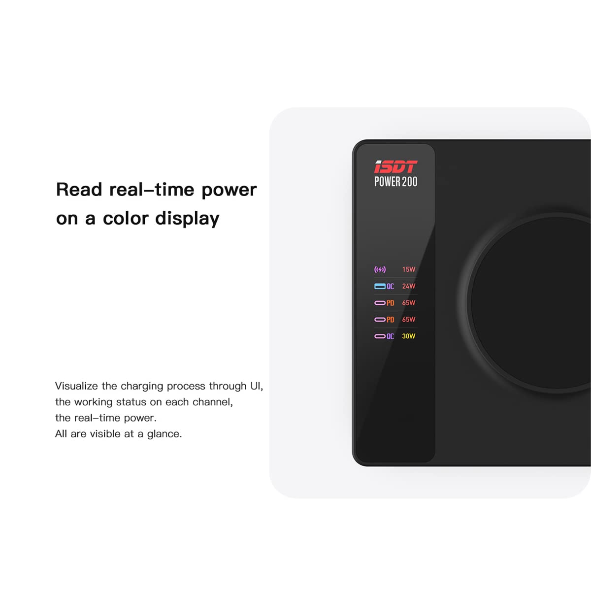 ISDT Power 200H 200W Fast USB-C Desktop Charger with 4 USB Ports & Wireless Charging - Compatible with iPhone, Samsung, iWatch, iPad, Tablets - Perfect for Office, Home, Travel & Multi-Device Charging