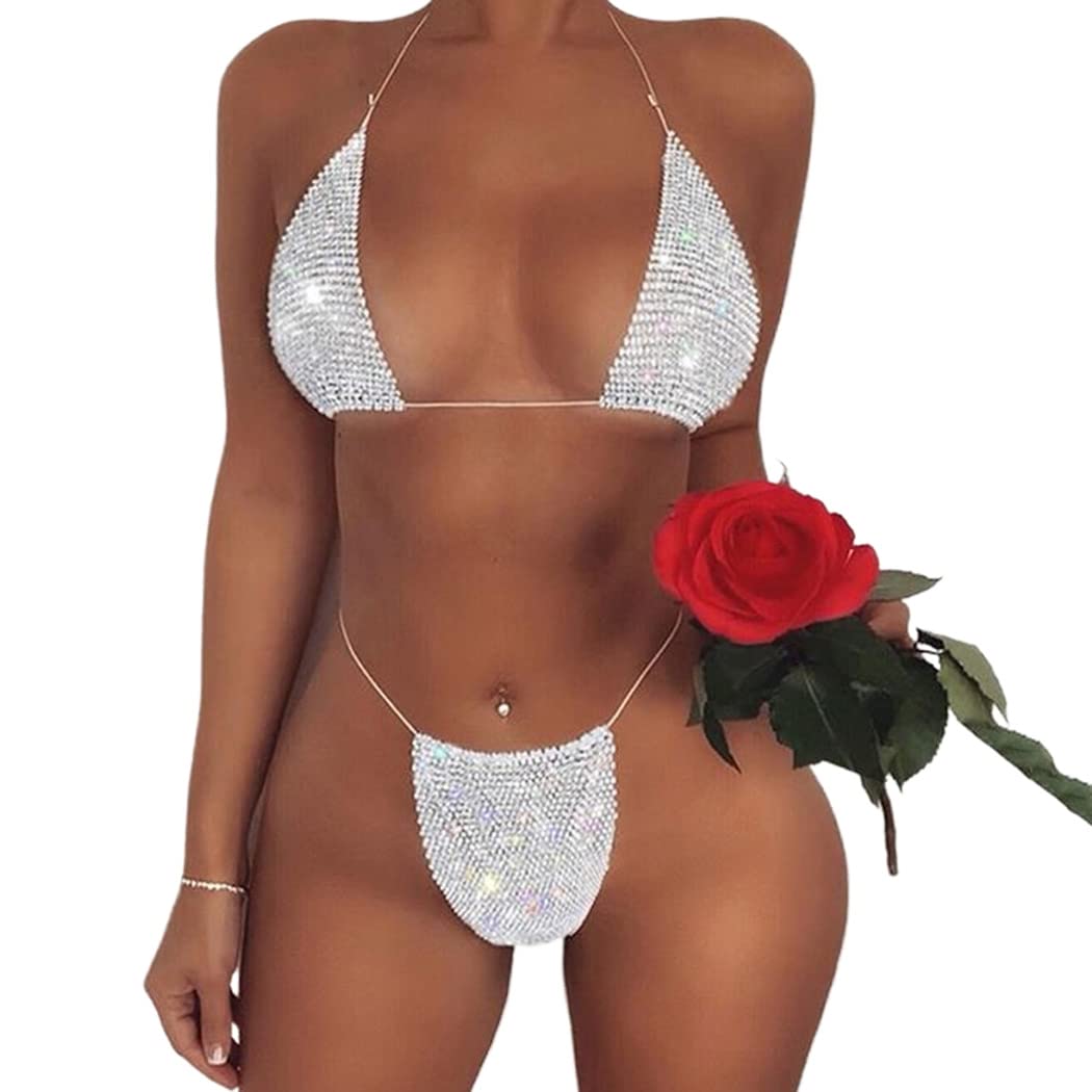 Sinalty Sparkly Rhinestone Bikini Body Chain - Sexy Crop Top Body Jewelry for Women & Girls - Perfect for Beach Parties, Music Festivals & Summer Vacations