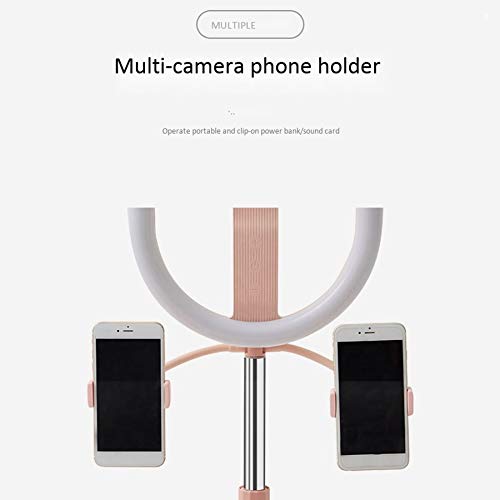 Nicfaky Adjustable Phone Stand with Selfie Ring Light - Telescopic Folding Tripod & 2 Phone Clips for Video Calls, Live Streaming & Content Creation