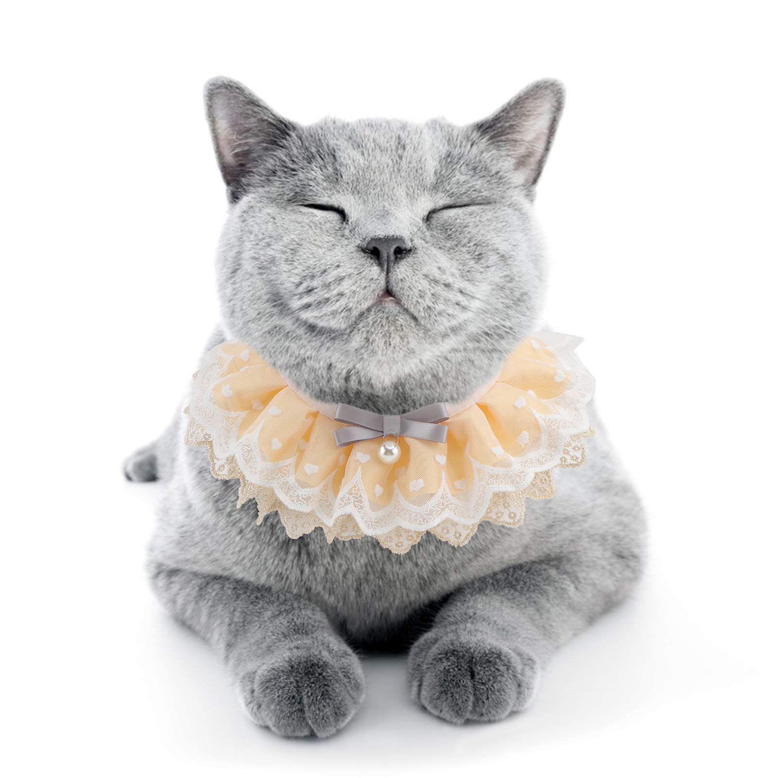 iplusmile 1pc Pet Lace Scarf Dog Cat Collar with Bell - Adjustable Kitten Bandana, Pearl Necklace for Puppy Wedding Costume & Christmas Apparel - Perfect for Pet Parties, Photo Shoots & Holiday Dress Up