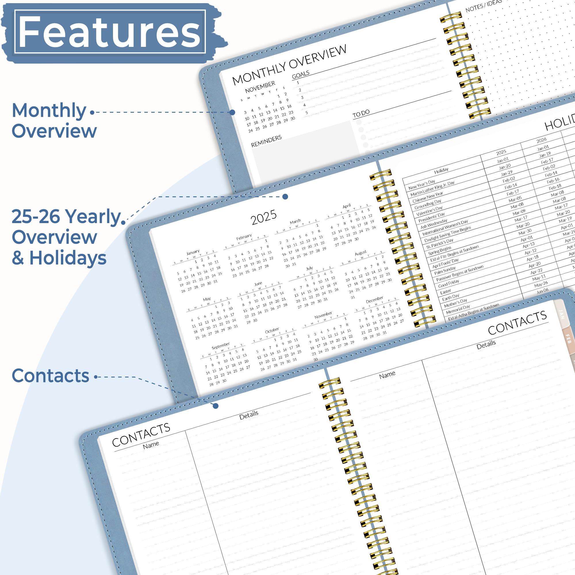 SUNEE 2025-2026 Monthly Planner - 2 Year Calendar (January 2025 to December 2026) - 7.3