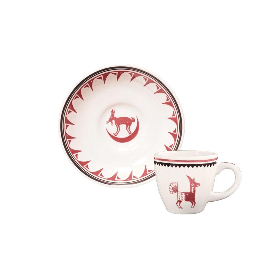 Premium Espresso Cup and Saucer Set - Handcrafted Mimbreño White & Maroon Porcelain Coffee Cups - Perfect for Espresso, Cappuccino, and Latte at Home or Café