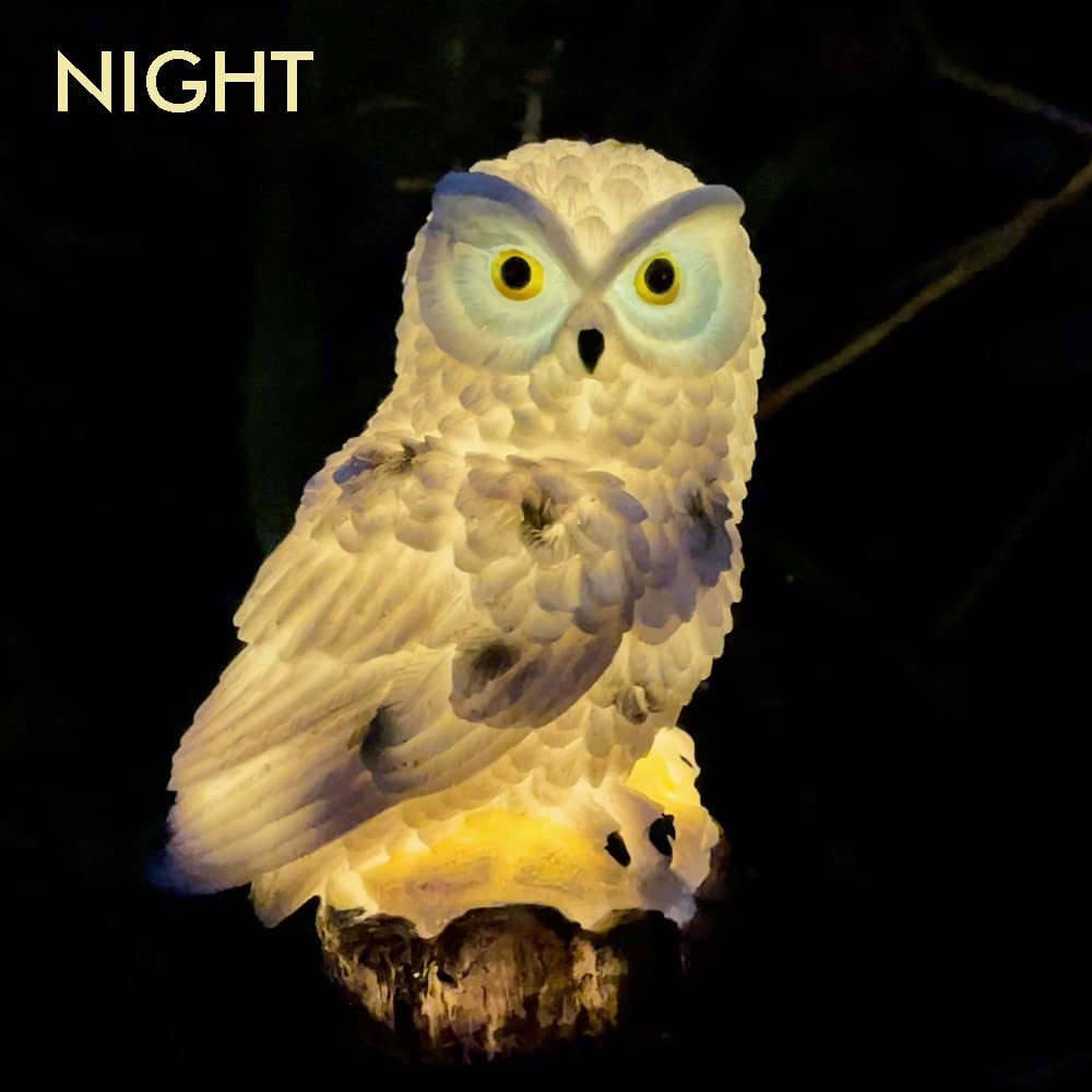 Solar Owl Lights Outdoor - Waterproof LED Garden Decor for Yard, Pathway, Patio, Lawn - Resin Owl Figure with Solar Panel (2PCS White) - Perfect for Nighttime Landscape Lighting and Backyard Decoration