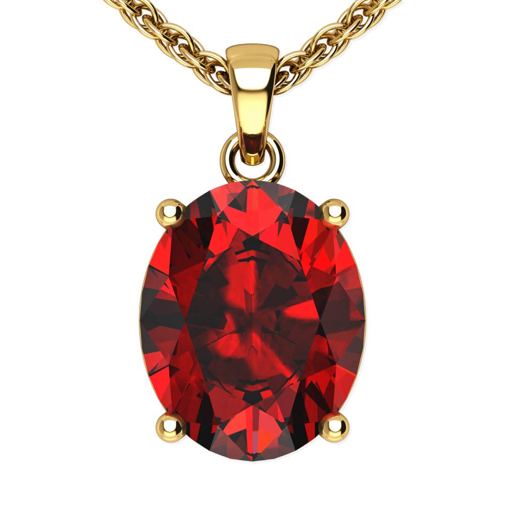 14K Yellow Gold or White Gold Women's Pendant Necklace with 7mm Oval Birthstone Gemstone - 18