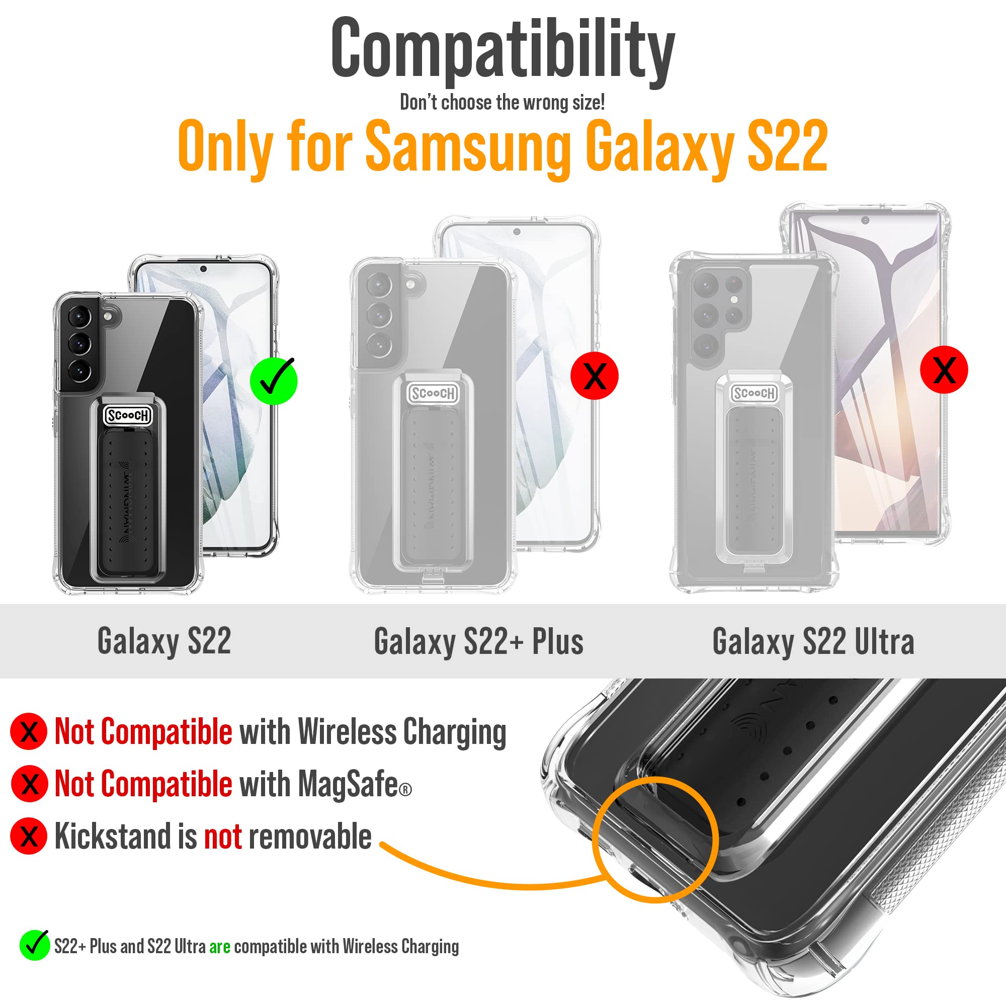 Scooch Wingman Case with Pop Out Car Mount, Grip, and Kickstand for Samsung Galaxy S22 [10 ft Drop Protection] - Compact Magnetic Car Mount & Phone Holder for Safe Driving and Hands-Free Use