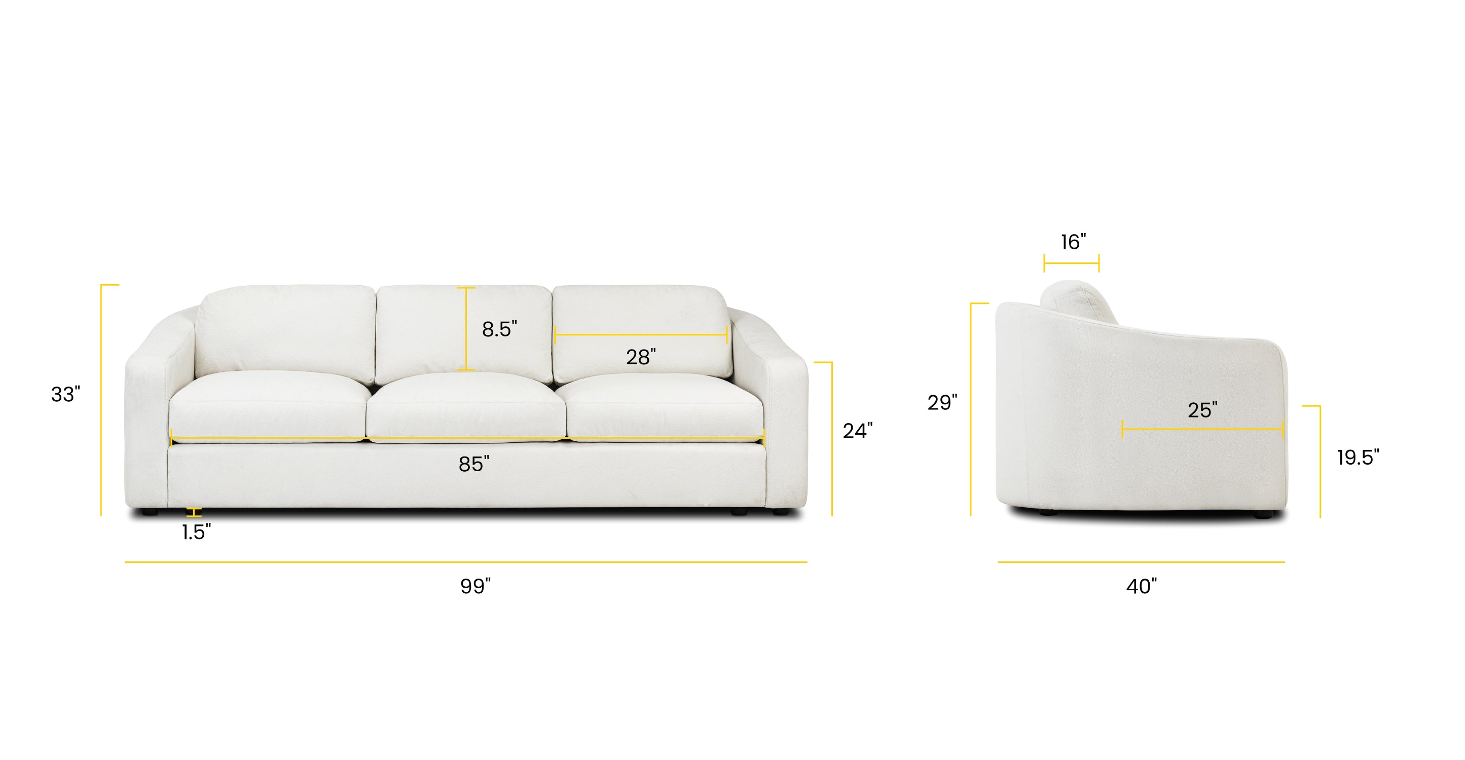 Lismore 99 Sofa - Modern 3-Seater Couch with Soft Fabric Upholstery, Sturdy Wooden Frame - Perfect for Living Room, Lounge, and Family Room Comfort