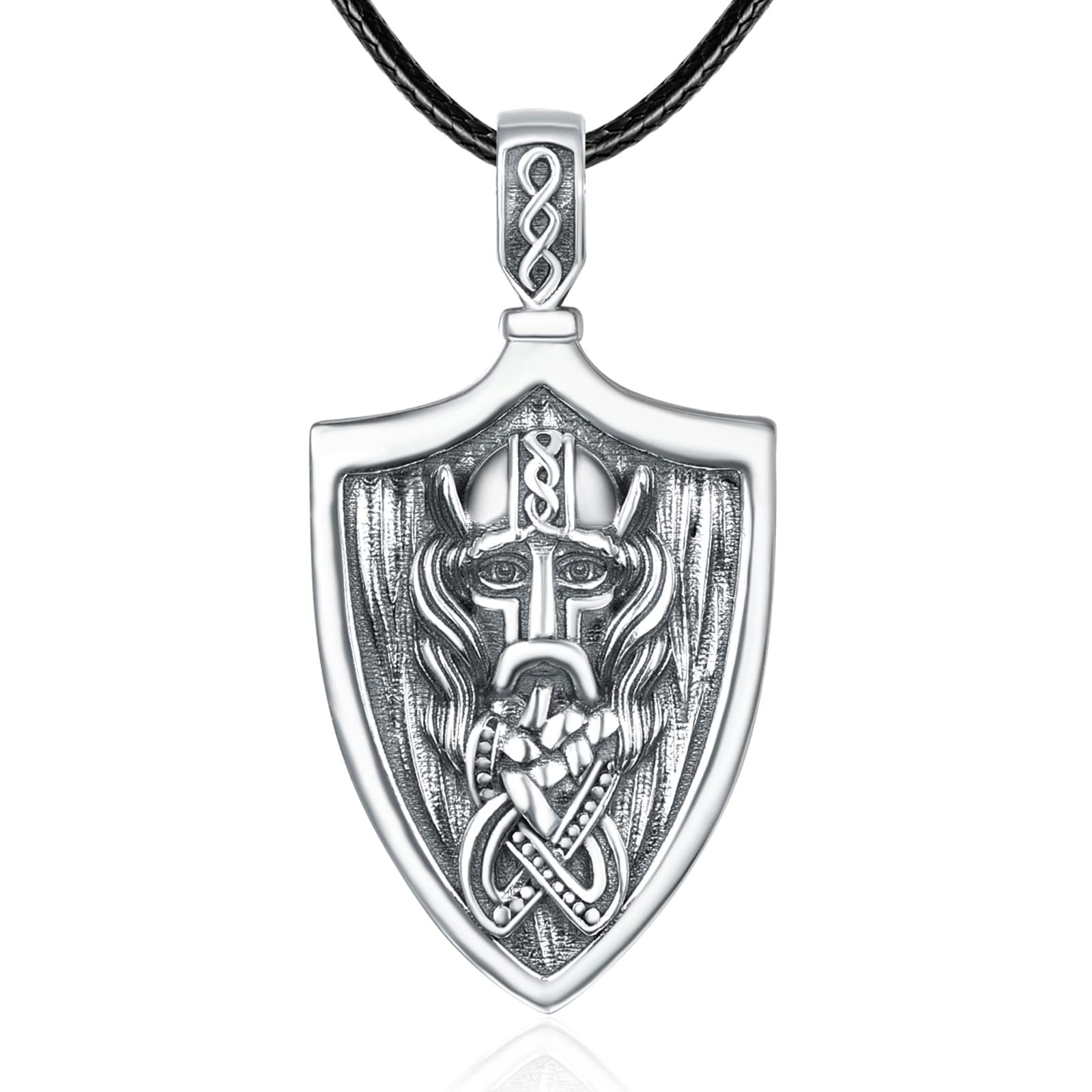 Viking Necklace for Men - Norse Nordic Talisman Pendant with Sterling Silver & Leather Rope - Viking Jewelry & Gift for Men - Perfect for Viking Lovers, Cosplay & Medieval Events