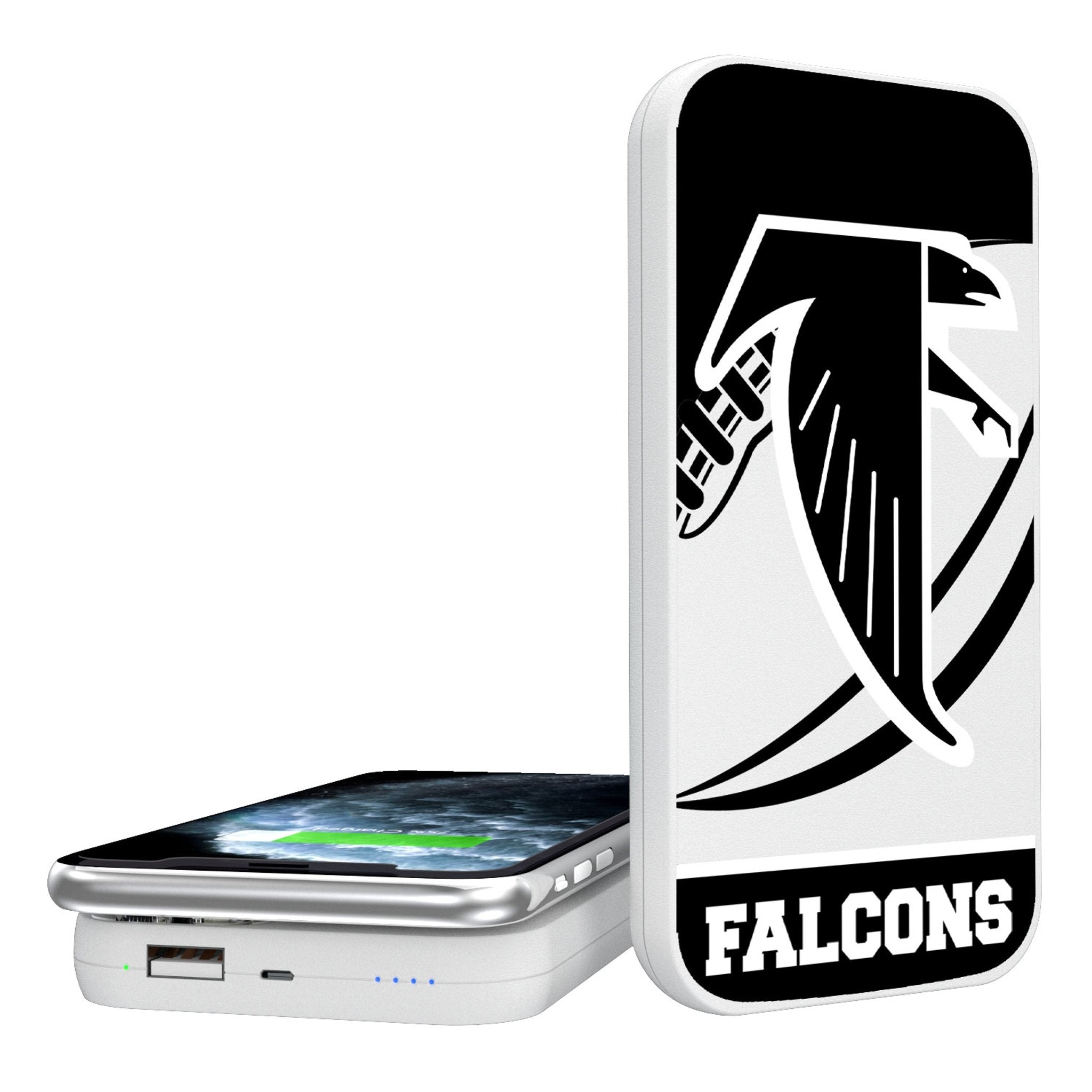 Atlanta Falcons NFL Team Logo 5000mAh Portable Wireless Charger Power Bank - Fast Charging for iPhone, Samsung & AirPods - Perfect for Travel, Office & Game Day