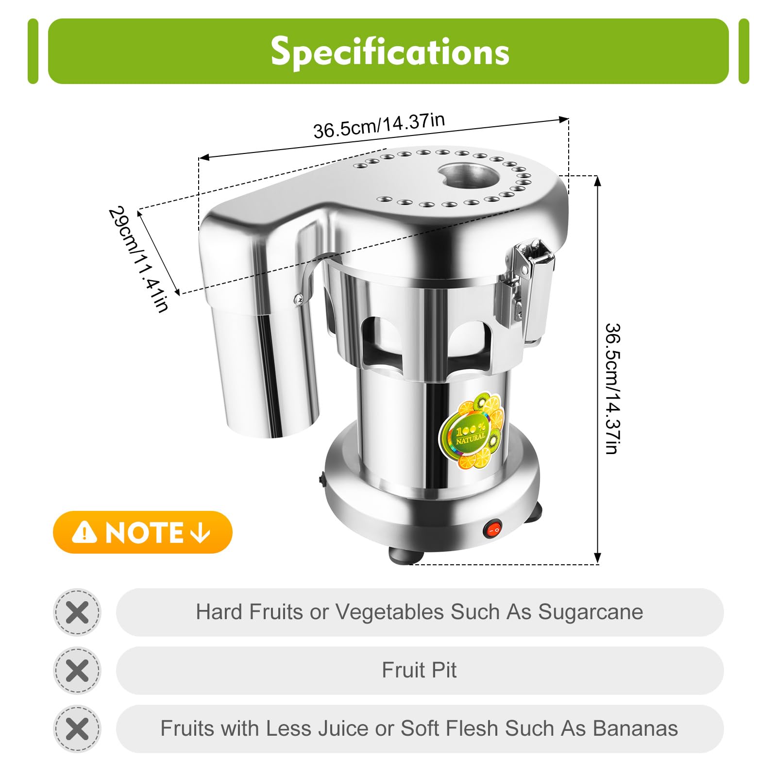 Commercial Heavy Duty 370W Electric Fruit and Vegetable Juice Extractor - Centrifugal Juicer Machine for Home & Restaurant Use - Perfect for Smoothies, Detox Drinks, and Healthy Juicing