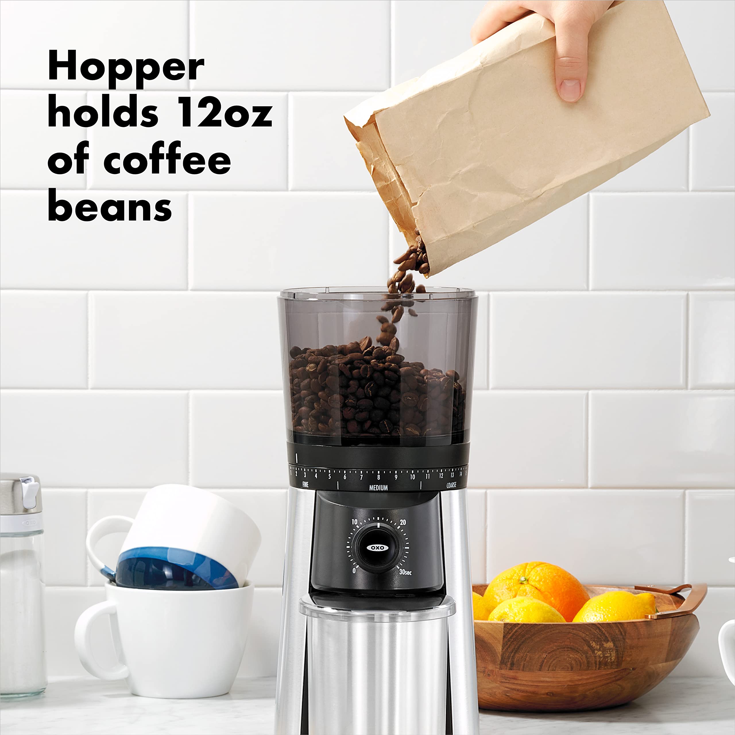 OXO Brew Conical Burr Coffee Grinder with Adjustable Settings & OXO Good Grips POP Container Coffee Scoop - Perfect for Fresh Ground Coffee at Home, Office or Camping