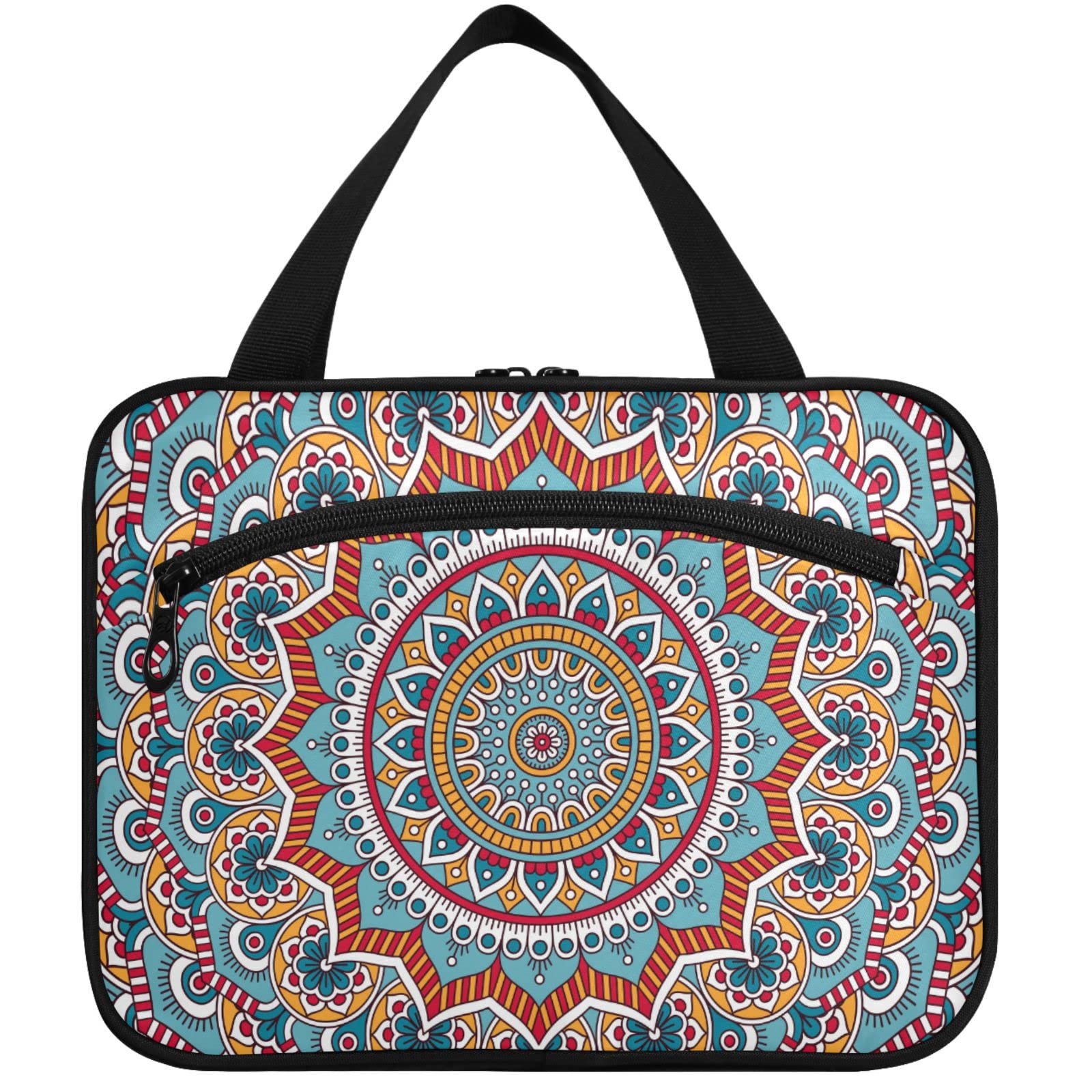 Waterproof Hanging Toiletry Bag for Women - Large Mandala Flower Cosmetic Organizer with Multiple Pockets | Travel Makeup Case for Girls, Perfect for Camping, Gym & Vacation