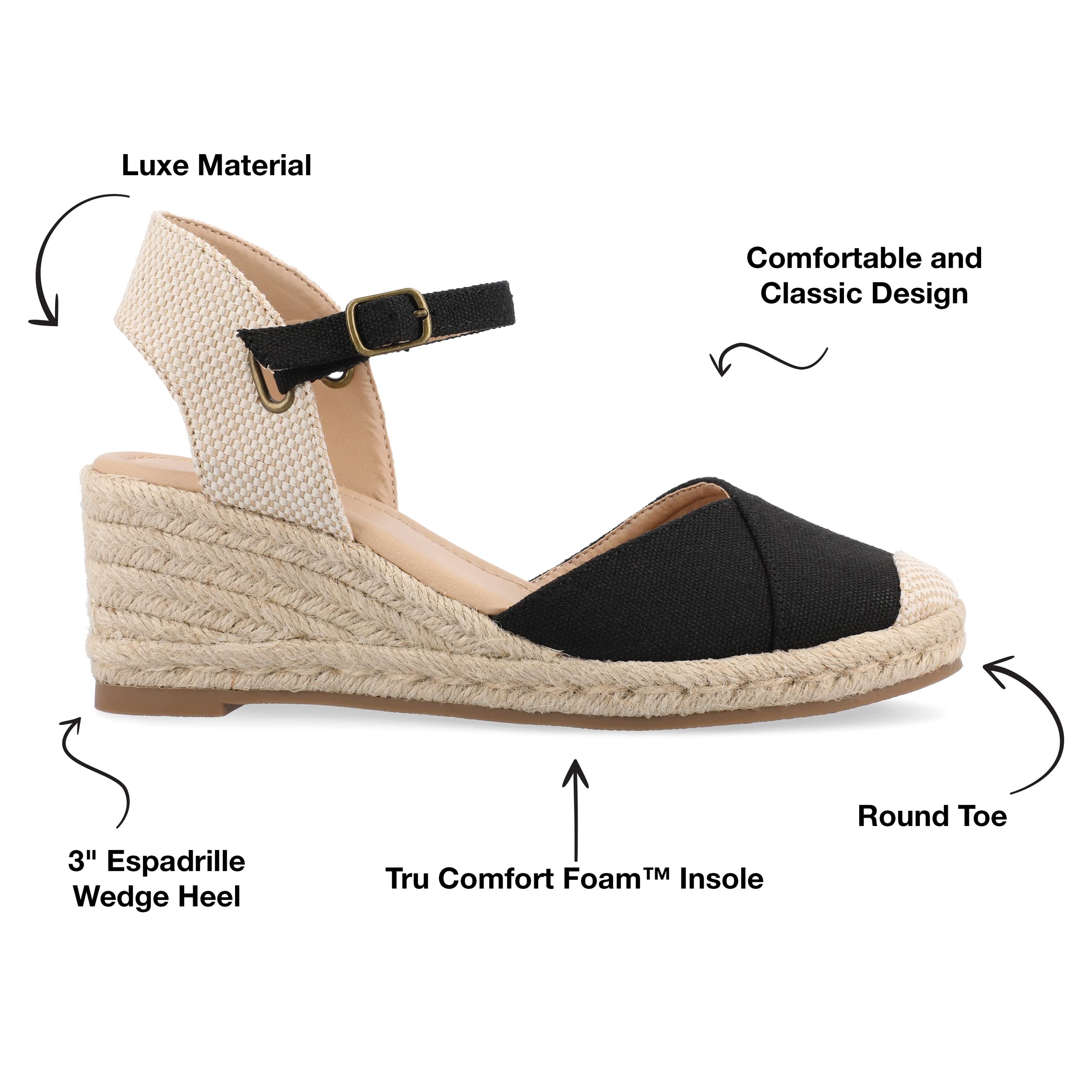 Journee Women's Comfort Foam Ashlyn Espadrille Wedge Sandals - Breathable Summer Casual Shoes for Walking, Beach & Outdoor Activities