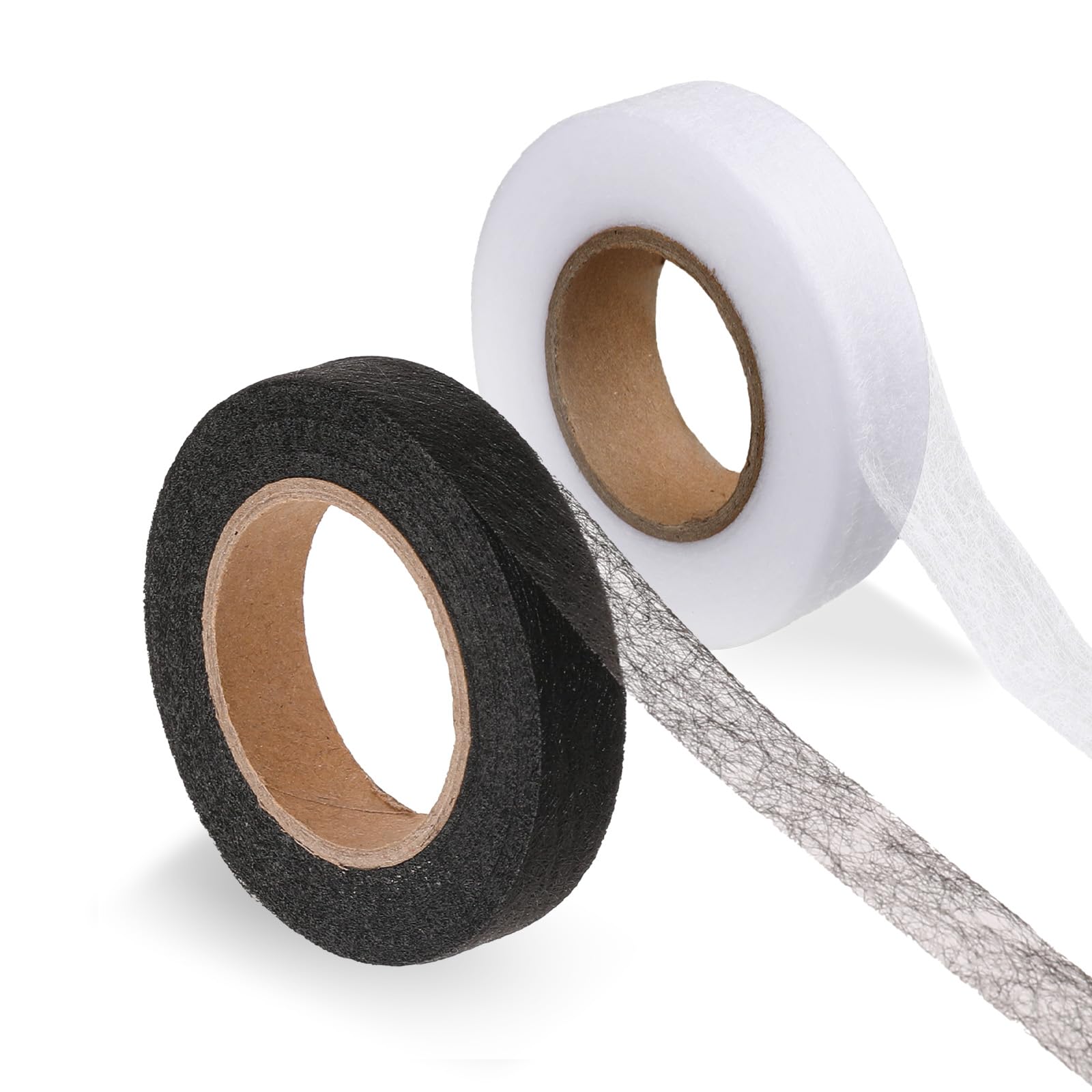 140 Yards Iron on Hemming Tape - 2 Rolls 0.59 inch No Sew Adhesive Tape for Clothes, Pants & Curtains | Stitch Witchery Fusible Web Tape (Black+White) | Quick Fabric Repair & DIY Hemming Solution for Home Tailoring & Craft Projects