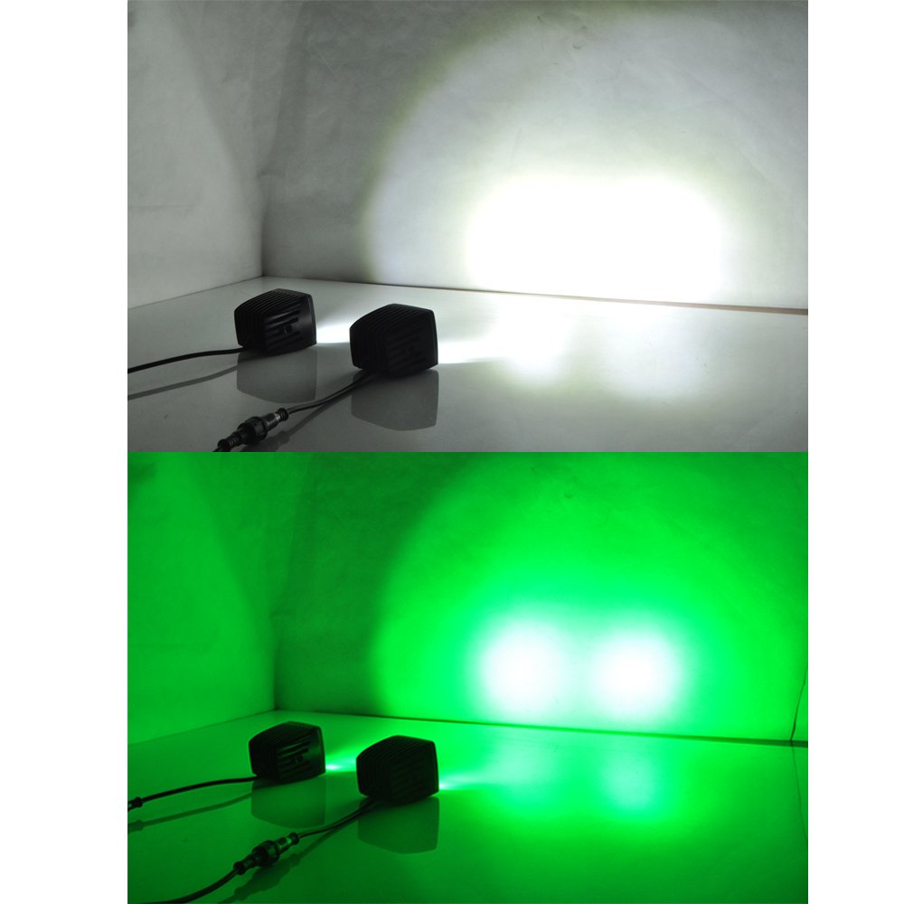 3 Inch Green & White LED Work Light Cube - Off Road Pods with Wiring Harness & Remote On/Off Switch (DC9V-30V) - Perfect for Trucks, ATVs, and Outdoor Work Lighting