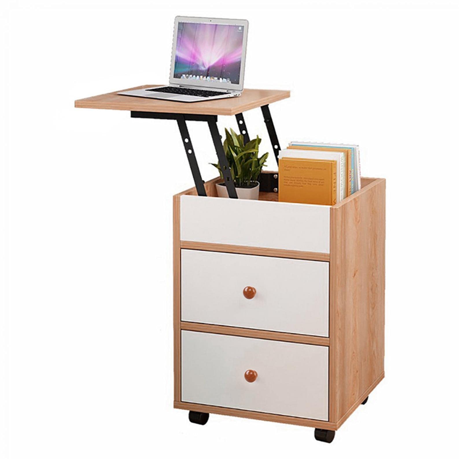 Modern Wooden Nightstand with 2 Drawers & Removable Locker - Lift Top Side Table for Bedroom, Living Room | Perfect as Bedside Table, End Table or Small Storage Cabinet for Home Decor