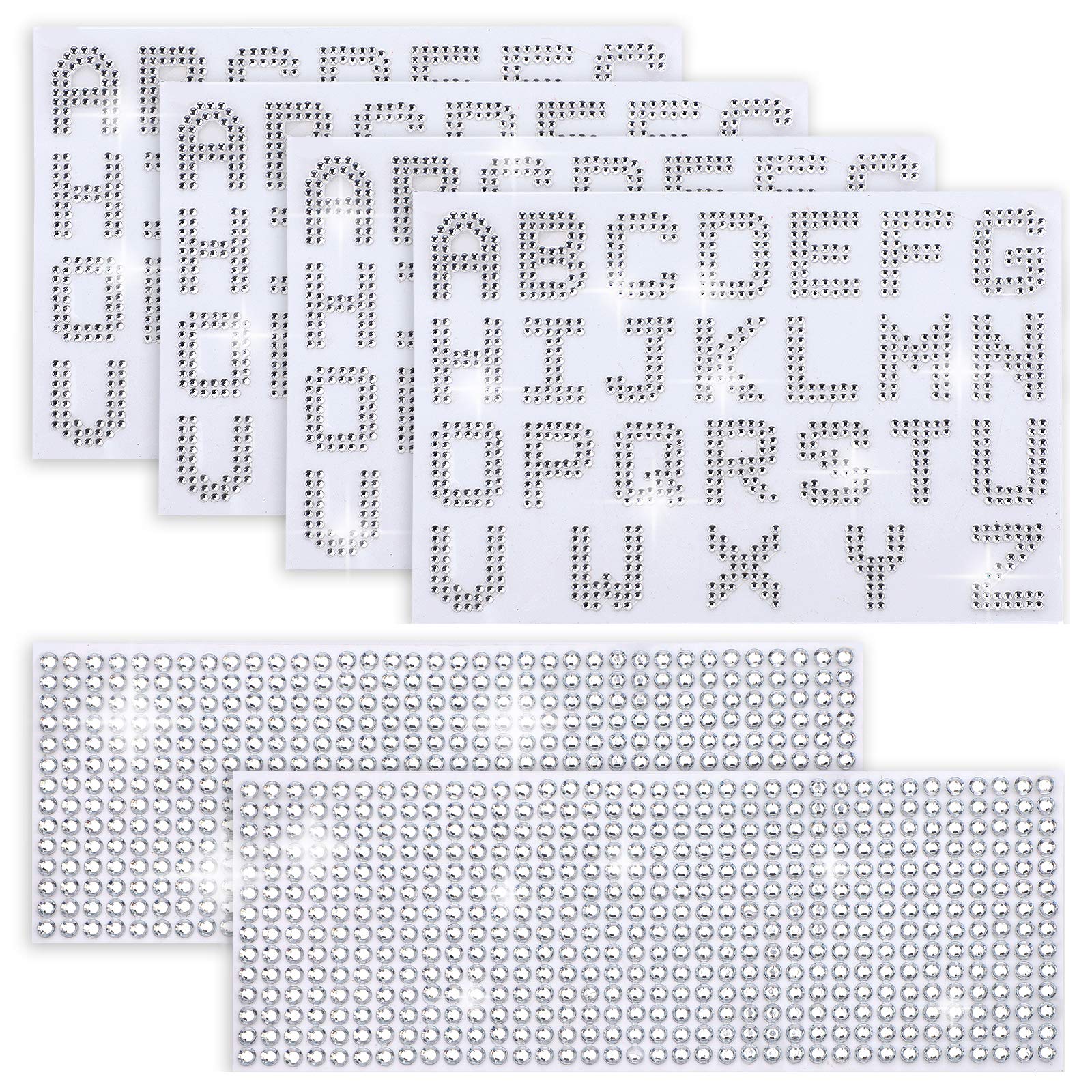 AIEX 4pcs Glitter Rhinestone Letter Stickers & 2pcs Gem Border Stickers - 26 Alphabet Self-Adhesive Bling Crystal Decals for DIY Scrapbooking, Phone Cases, Nail Art & Home Decor Crafts