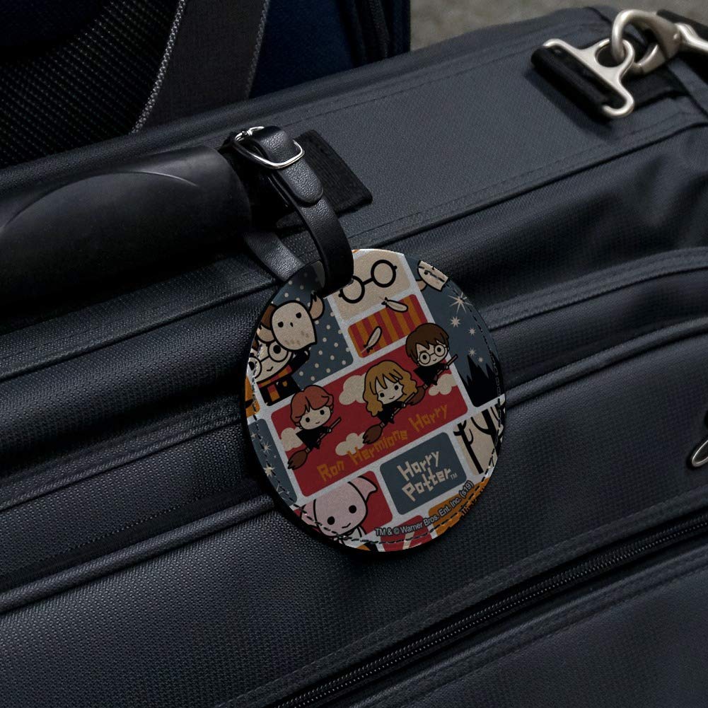 Harry Potter Chibi Style Round Leather Luggage Tag - Cute Travel ID Card Holder for Suitcases, Backpacks & Carry-On Bags - Perfect for Harry Potter Fans & Travel Enthusiasts