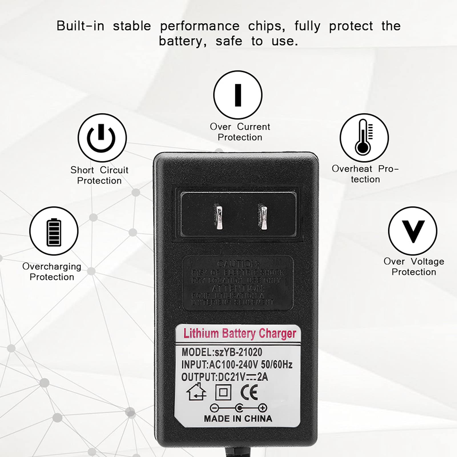 21V 2A Lithium Battery Charger with 100-240V AC Adapter - Fast Charging Power Supply for Cordless Tools, Laptops, and Electronics - Perfect for DIY Projects and Home/Office Use