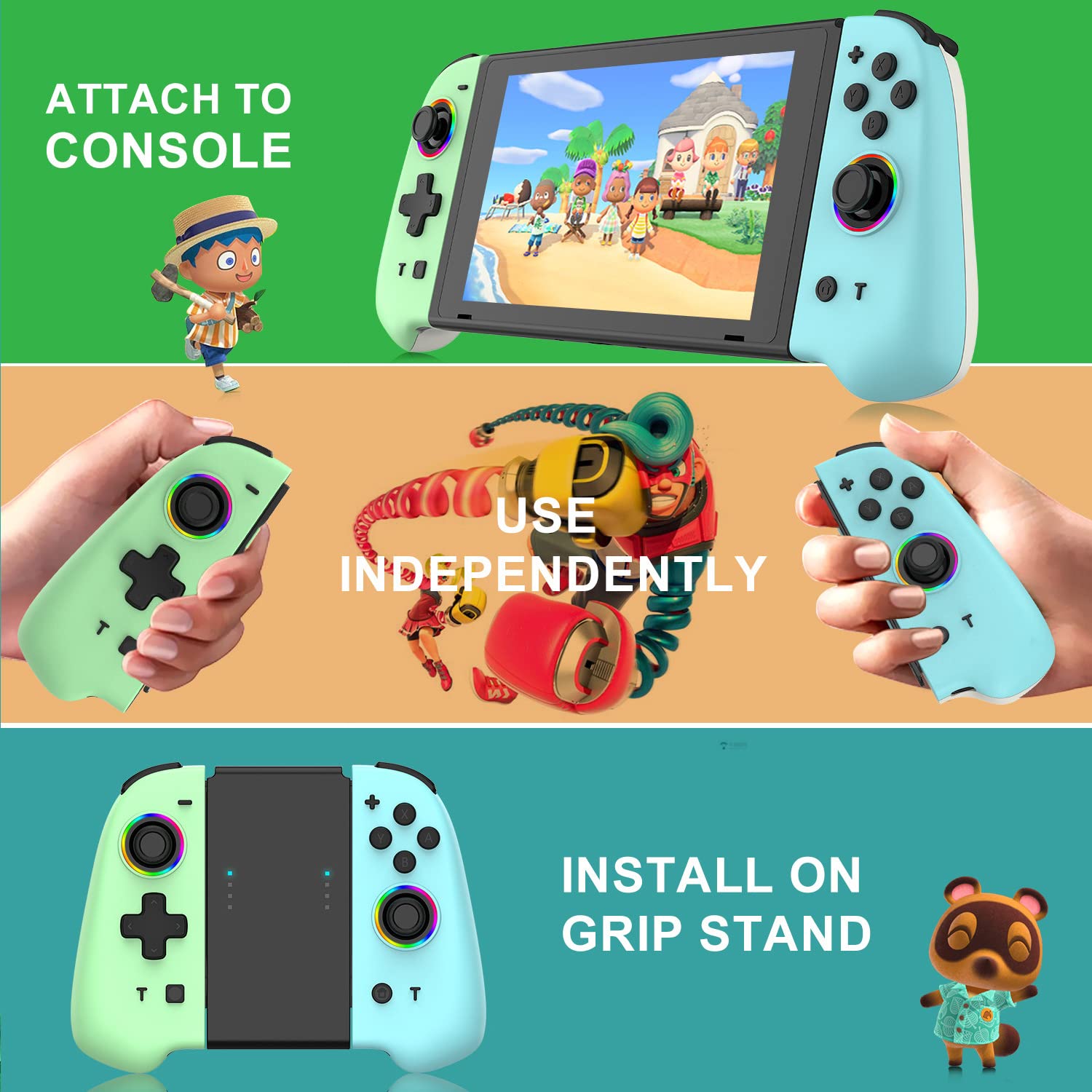 VANJUNN Switch Controllers for Nintendo Switch OLED & Joycon - Wireless Replacement Gamepad with Hand Grips, Turbo Function & 6-Axis Gyro | Perfect for Multiplayer Gaming, Travel & Family Entertainment