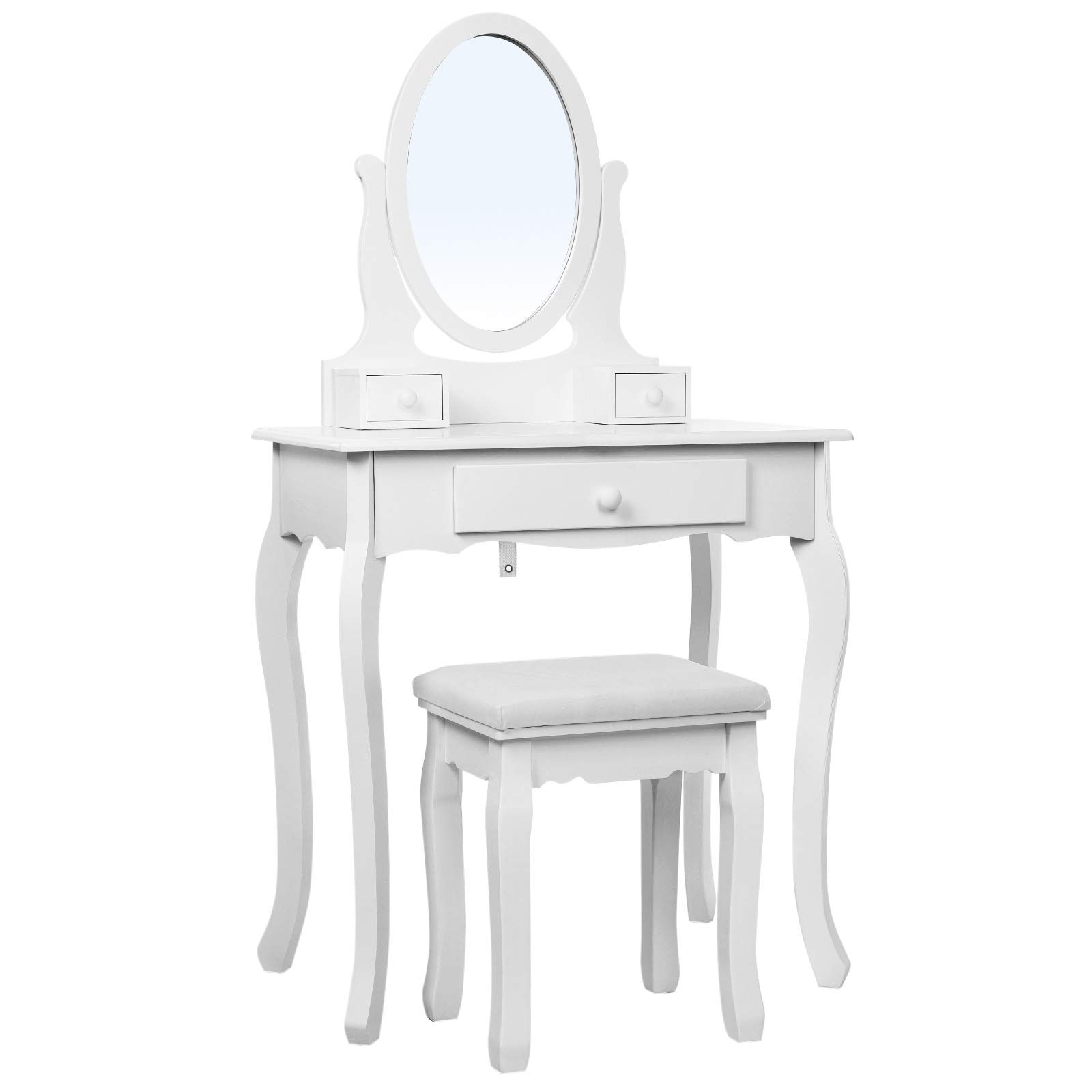 SONGMICS Makeup Vanity Table with 3 Drawers, Oval Mirror & Padded Stool - 70 x 40 x 130 cm Beauty Dressing Table for Bedroom (RDT004) - Perfect for Cosmetics Storage & Getting Ready Area
