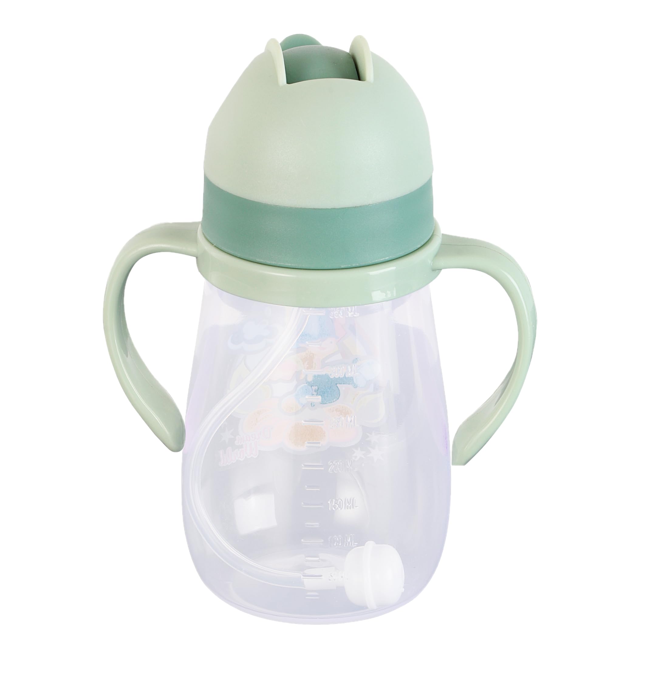 Spill-Proof Kids Water Bottle with Gravity Ball Straw & Handles - 350ML Transparent BPA-Free Sippy Cup for Toddlers | Perfect for School, Travel & Outdoor Activities (Green)